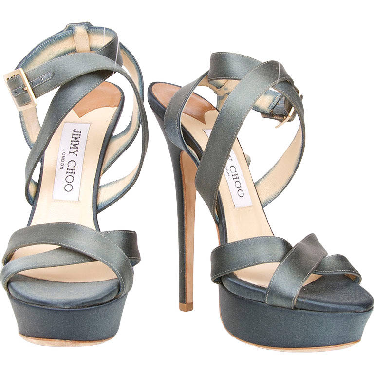 Jimmy Choo Teal Satin Heeled Sandals - Size 4