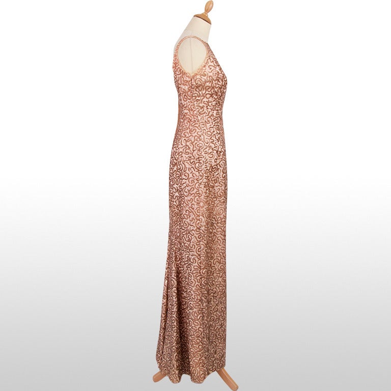 1950's Emma Domb Pastel Pink Sequin Fishtail Gown - Size S In Good Condition In London, GB