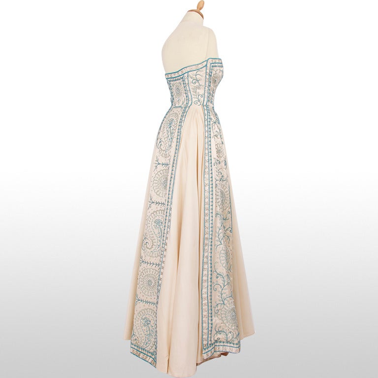 Women's 1955 Jeweled Silk Satin Gown - Size XS