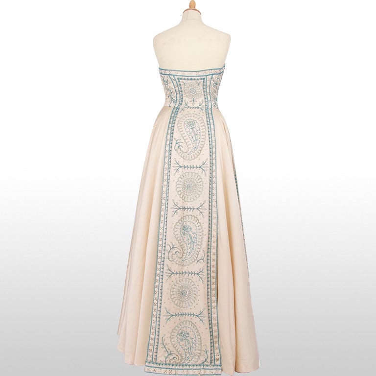 1955 Jeweled Silk Satin Gown - Size XS 1