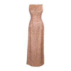 1950's Emma Domb Pastel Pink Sequin Fishtail Gown - Size S