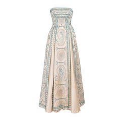 1955 Jeweled Silk Satin Gown - Size XS