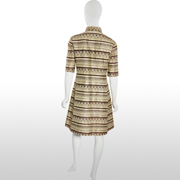 1960’s Ceil Chapman Gold and Brown Dress - Size S/M In Excellent Condition For Sale In London, GB