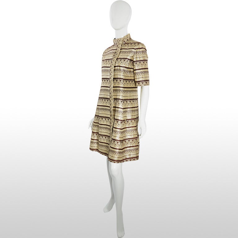 Women's 1960’s Ceil Chapman Gold and Brown Dress - Size S/M For Sale