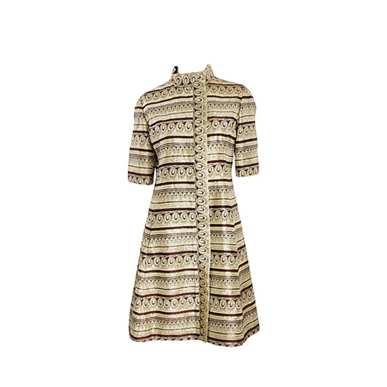 1960’s Ceil Chapman Gold and Brown Dress - Size S/M For Sale