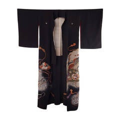 Vintage 1930s-1940s Art Deco Silk Tomesode Kimono