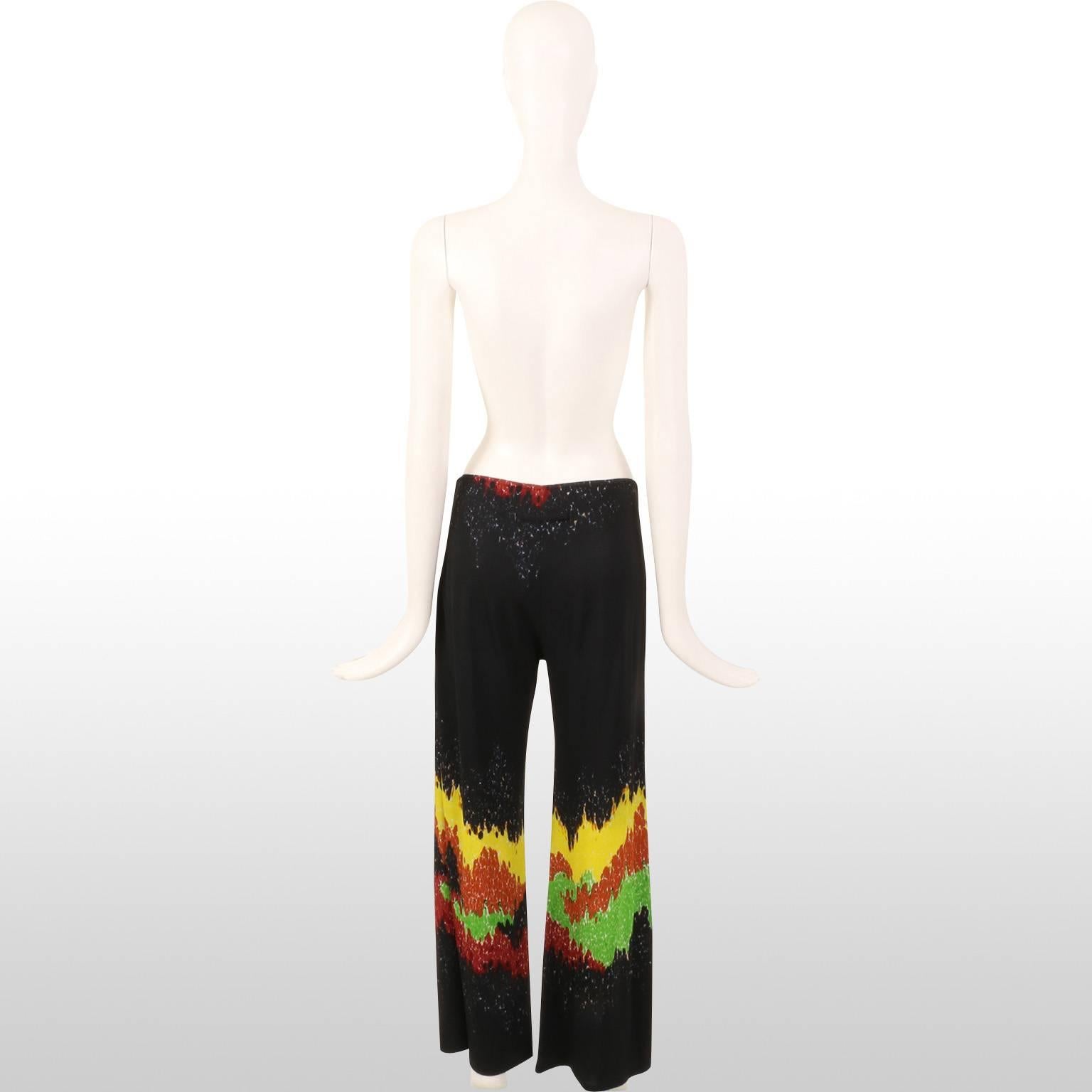 Women's Jean Paul Gautier Black Trousers with Seismograph Multicoloured Pattern For Sale