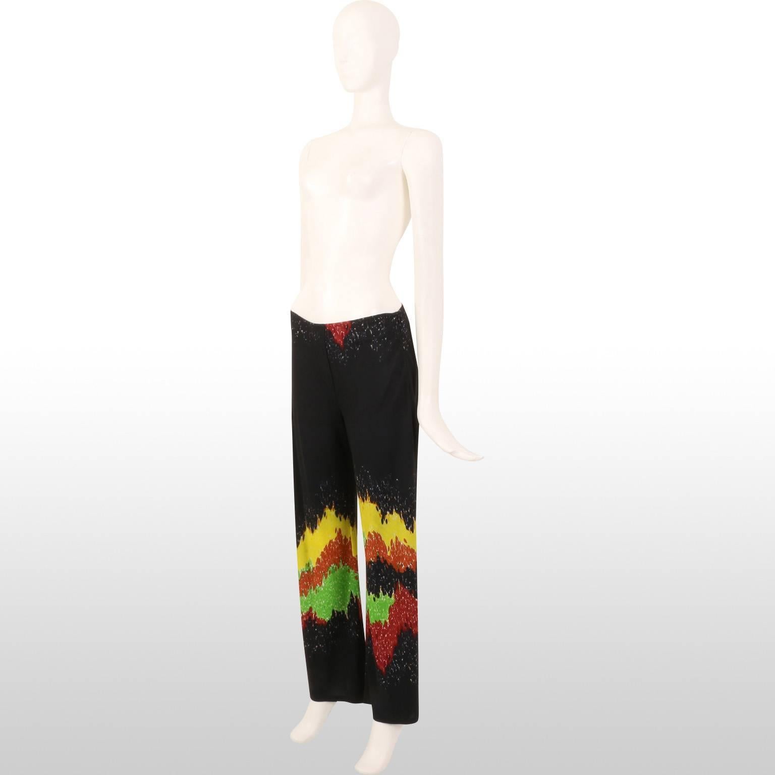 Jean Paul Gautier Black Trousers with Seismograph Multicoloured Pattern For Sale 1