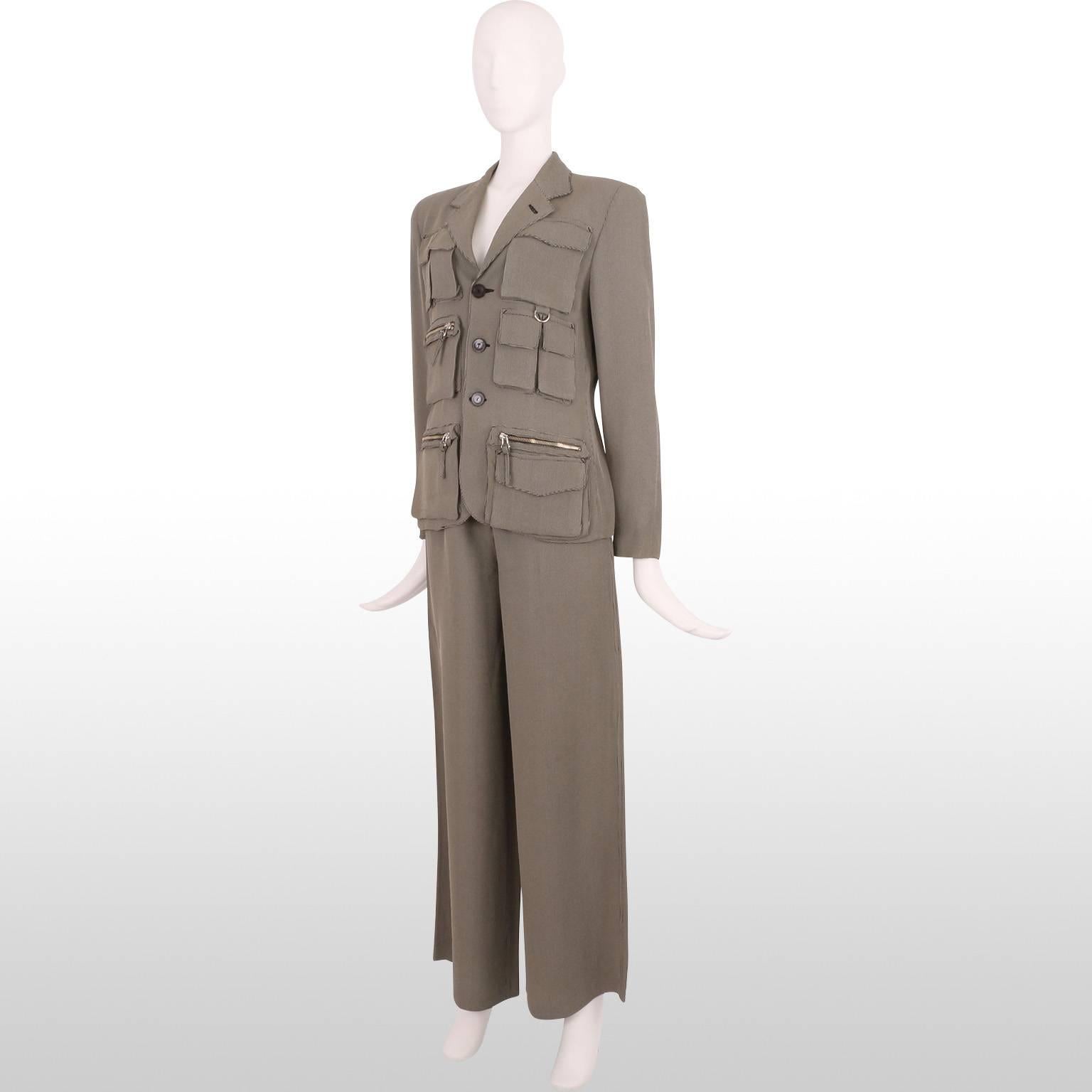 Jean Paul Gautier Monochrome Check Patch Pockets Wide Leg Suit For Sale 1