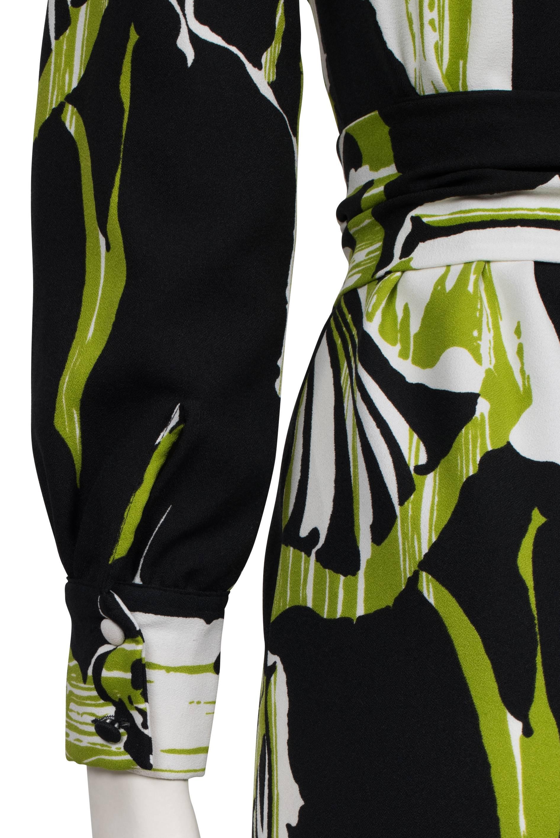 1970s Lime White & Black Abstract Print Lanvin Shirt Dress For Sale 4