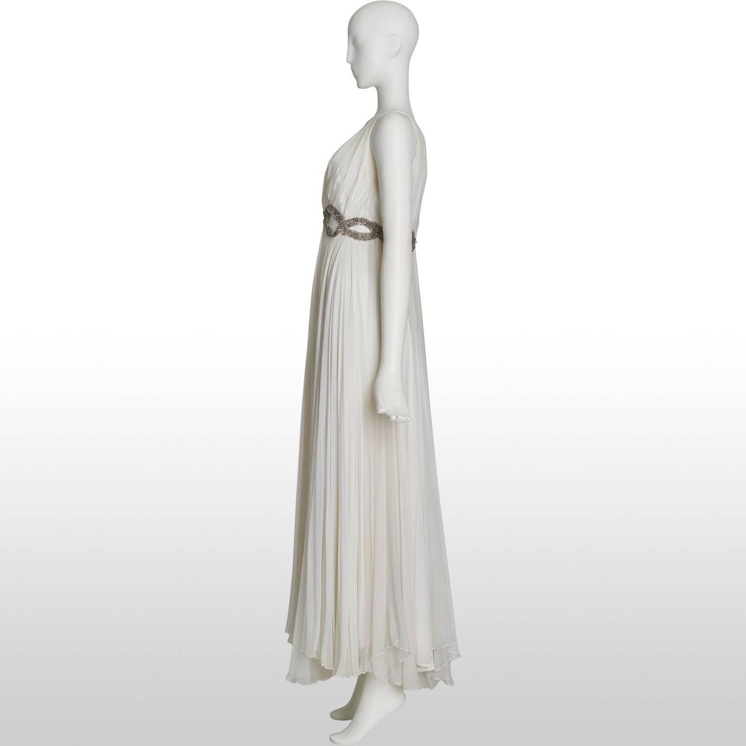Women's 1960's Cream Grecian Style Chiffon Gown For Sale