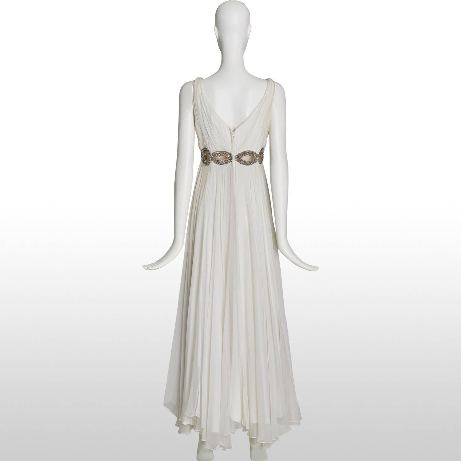 Gray 1960's Cream Grecian Style Chiffon Gown For Sale