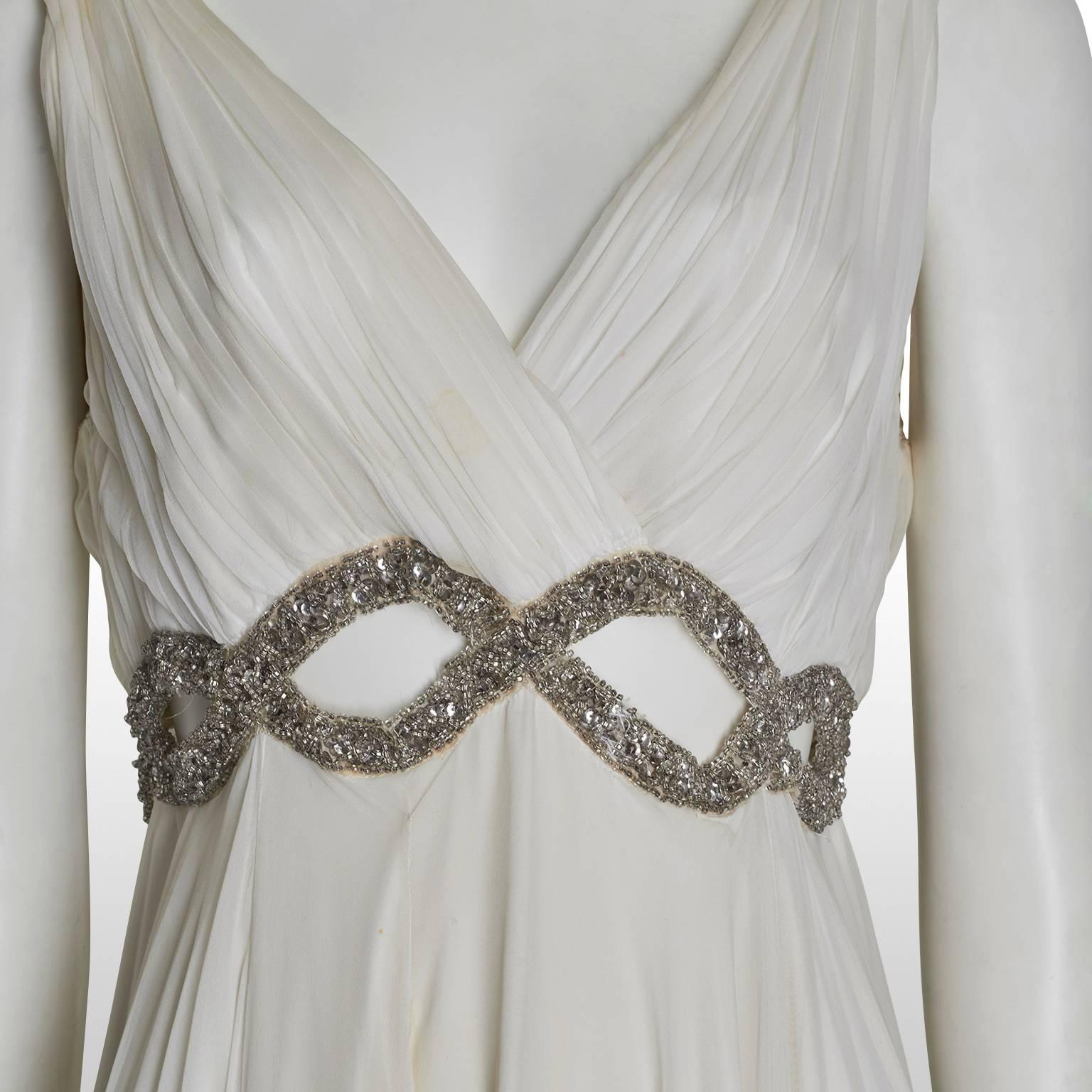 1960's Cream Grecian Style Chiffon Gown For Sale 1