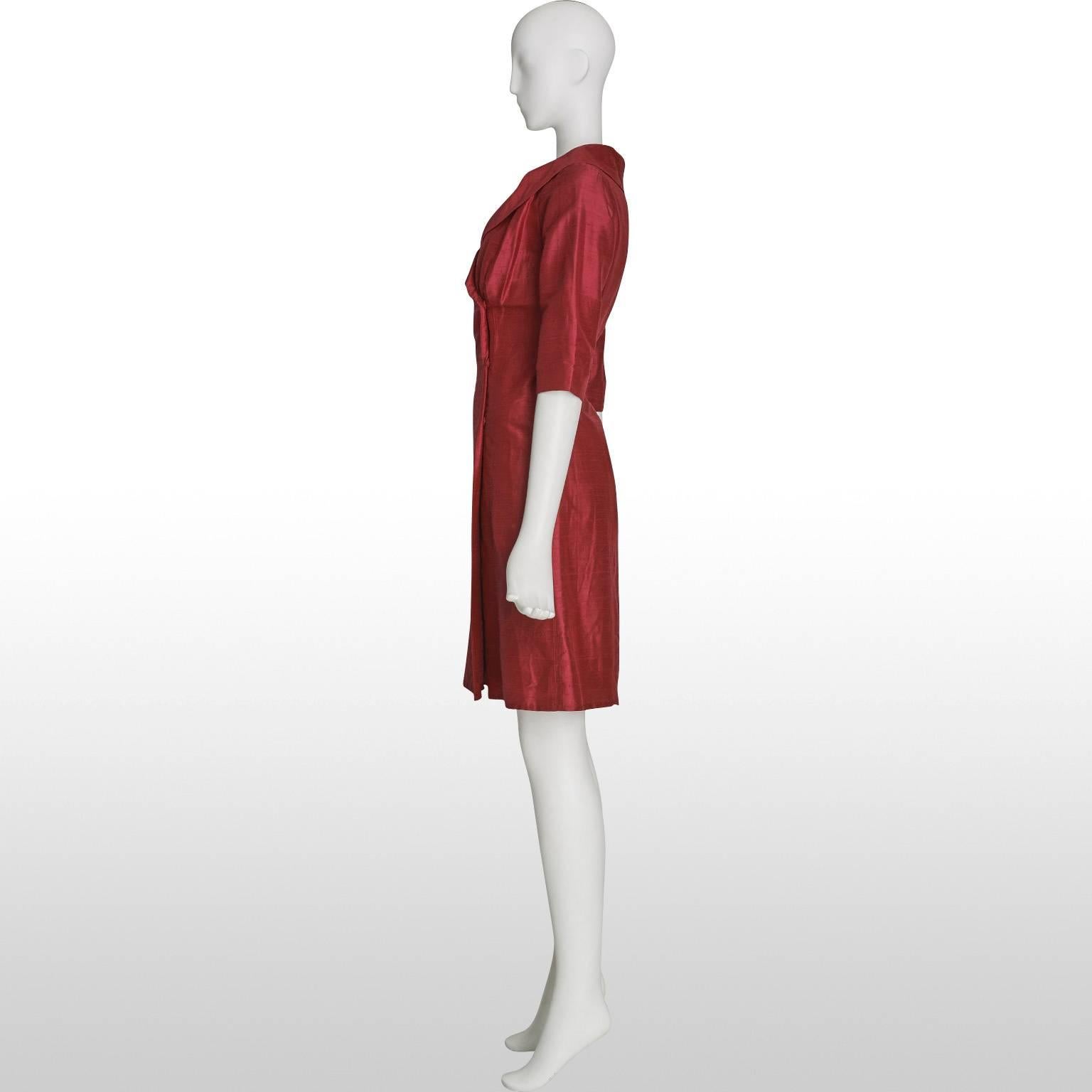 Red 1960's Claret Raw Silk Mini Wrap Dress  For Sale