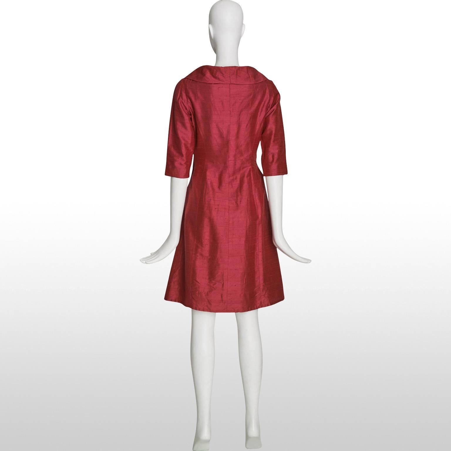1960's Claret Raw Silk Mini Wrap Dress  In Excellent Condition For Sale In London, GB