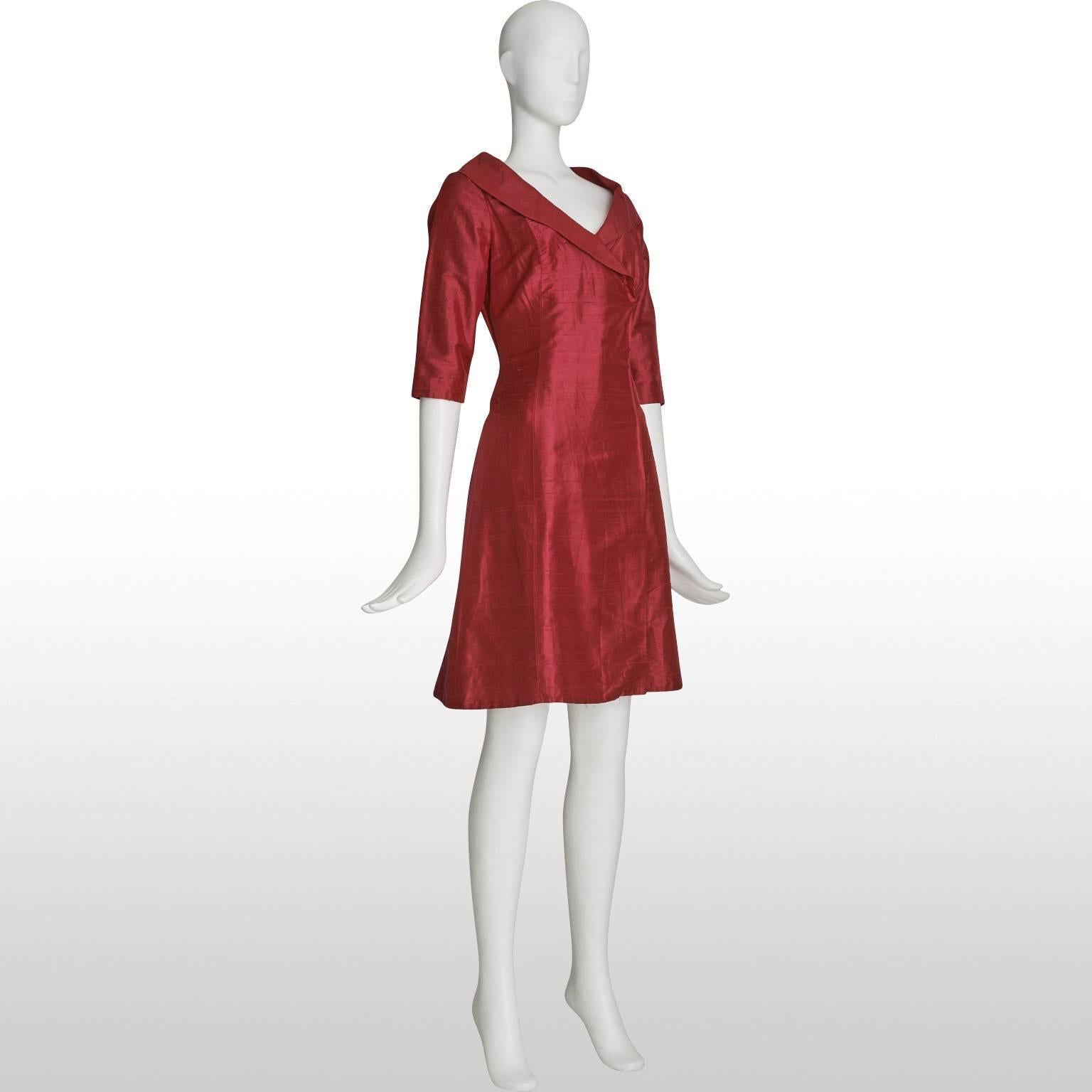 Women's 1960's Claret Raw Silk Mini Wrap Dress  For Sale