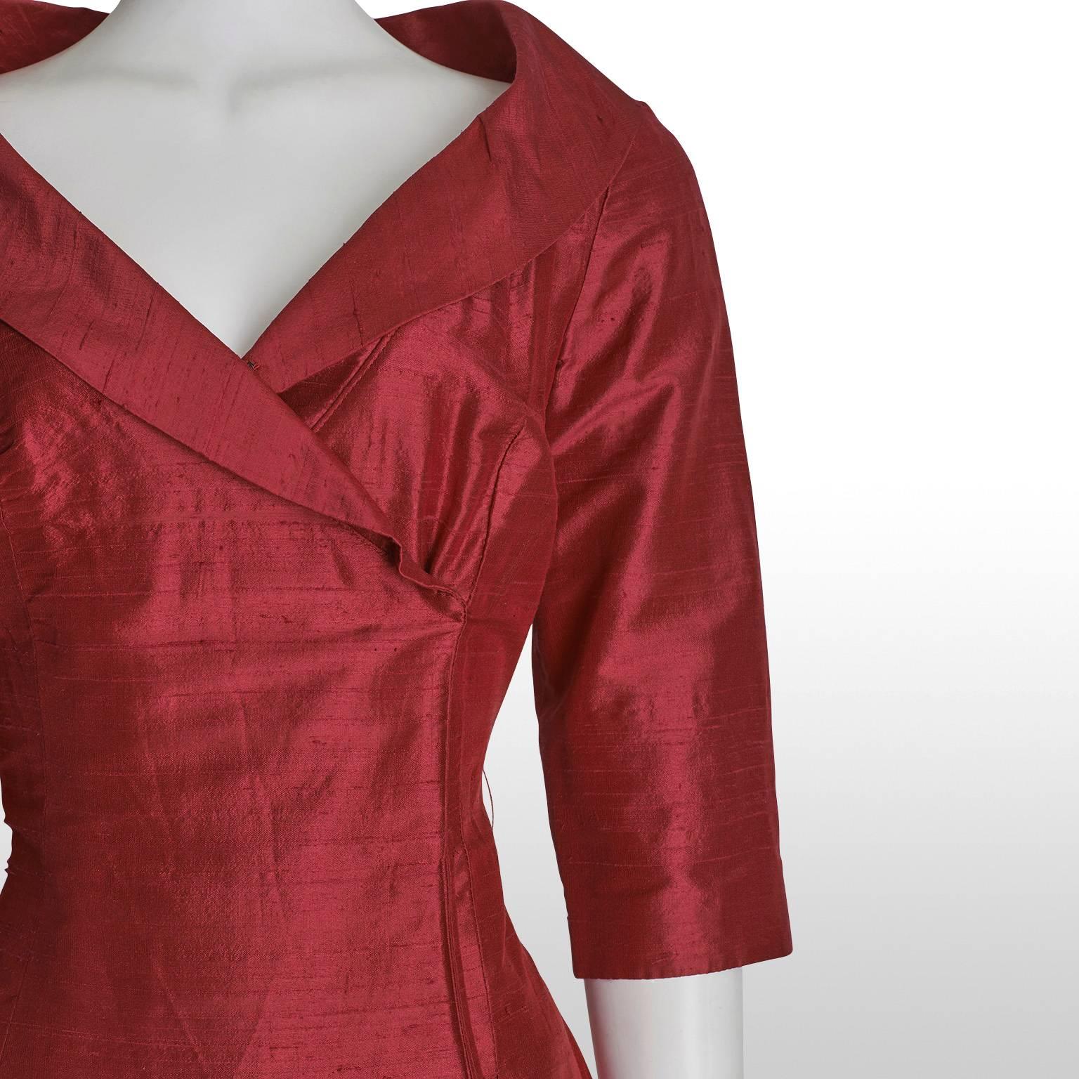 1960's Claret Raw Silk Mini Wrap Dress  For Sale 2