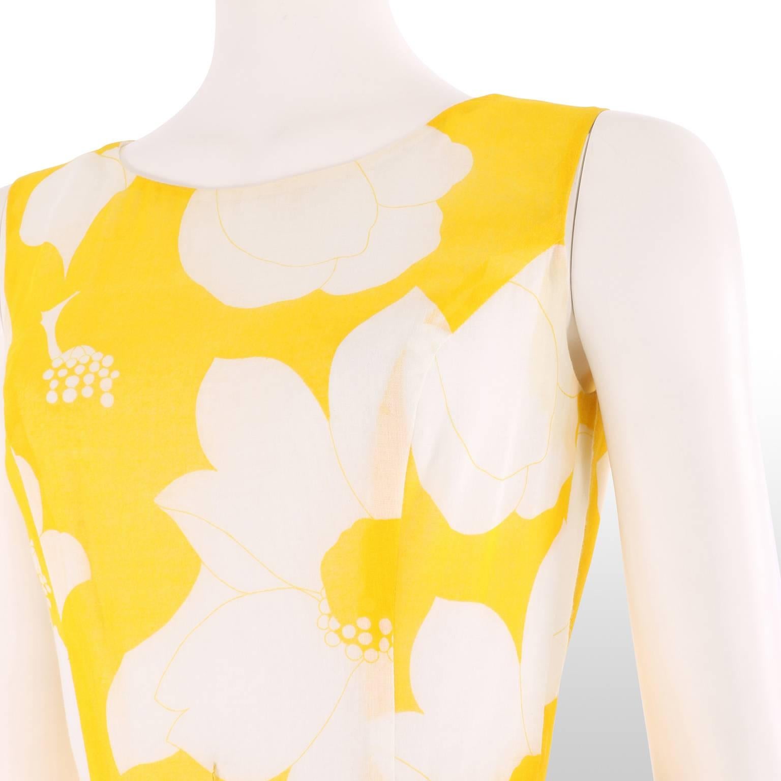 Women's 1960's Sunshine Yellow and Ivory Flower Print Dress Size 6/8