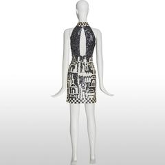 1980's Black String and Black and White Sequin Disco Mini Dress - Size S
