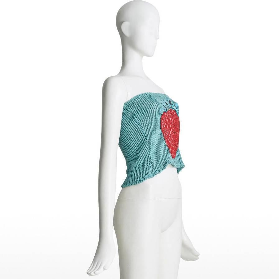Chloe Knitted Tube Top with Strawberry Sequin Motif In Excellent Condition For Sale In London, GB