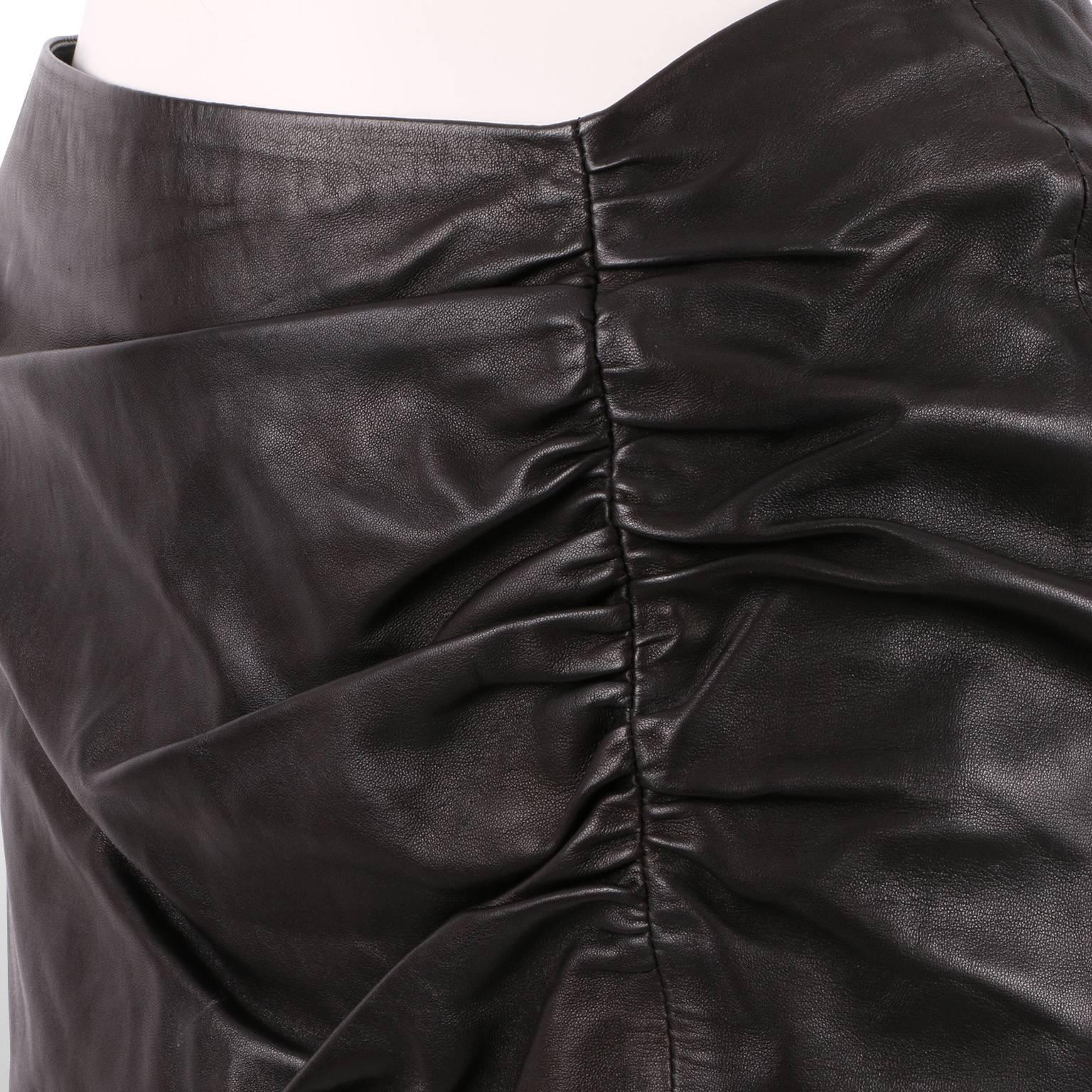Gucci Ruched Side Leather Skirt  For Sale 1