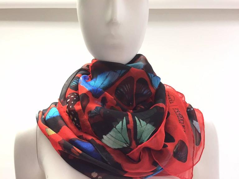 Brown Alexander McQueen/Damien Hirst Red Psalm Skull Butterfly Silk Scarf For Sale