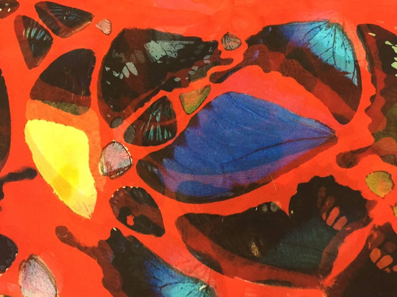 Brown Alexander McQueen/Damien Hirst Red Psalm Skull Butterfly Silk Scarf For Sale
