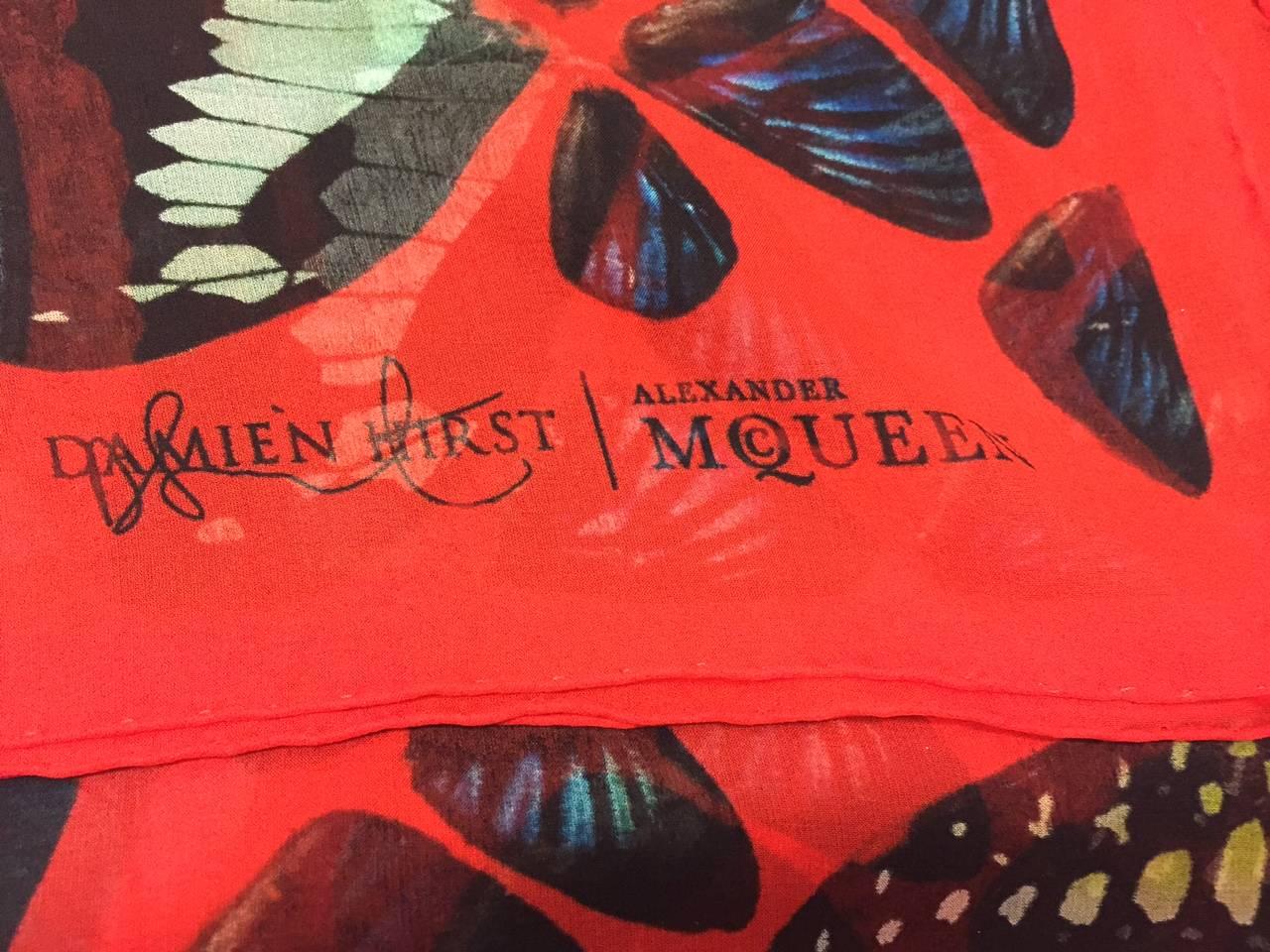 Alexander McQueen/Damien Hirst Red Psalm Skull Butterfly Silk Scarf In New Condition For Sale In London, GB