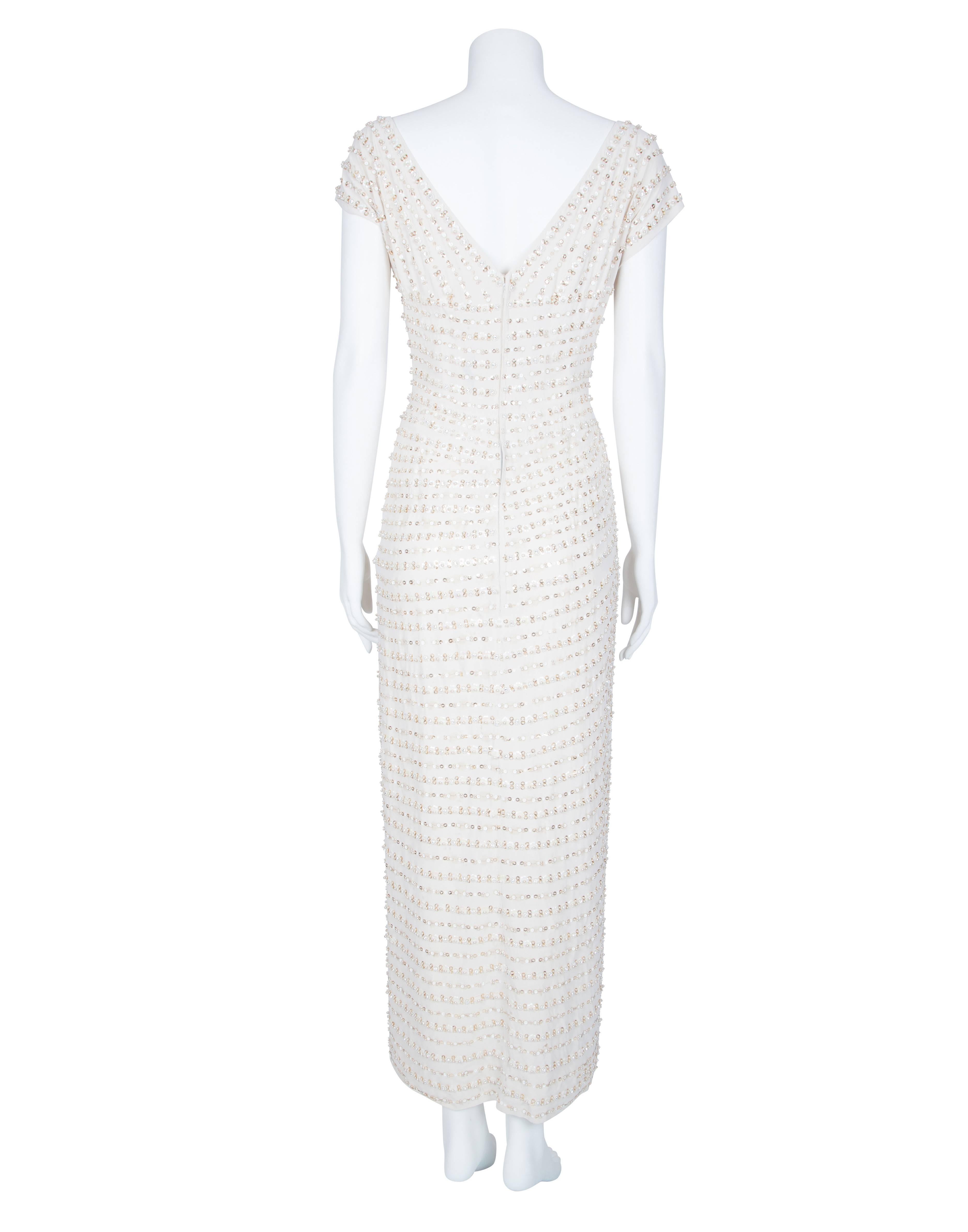 Women's 1950s Norman Hartnell Stunning Ivory Beaded Gown Approx Size UK 8 For Sale