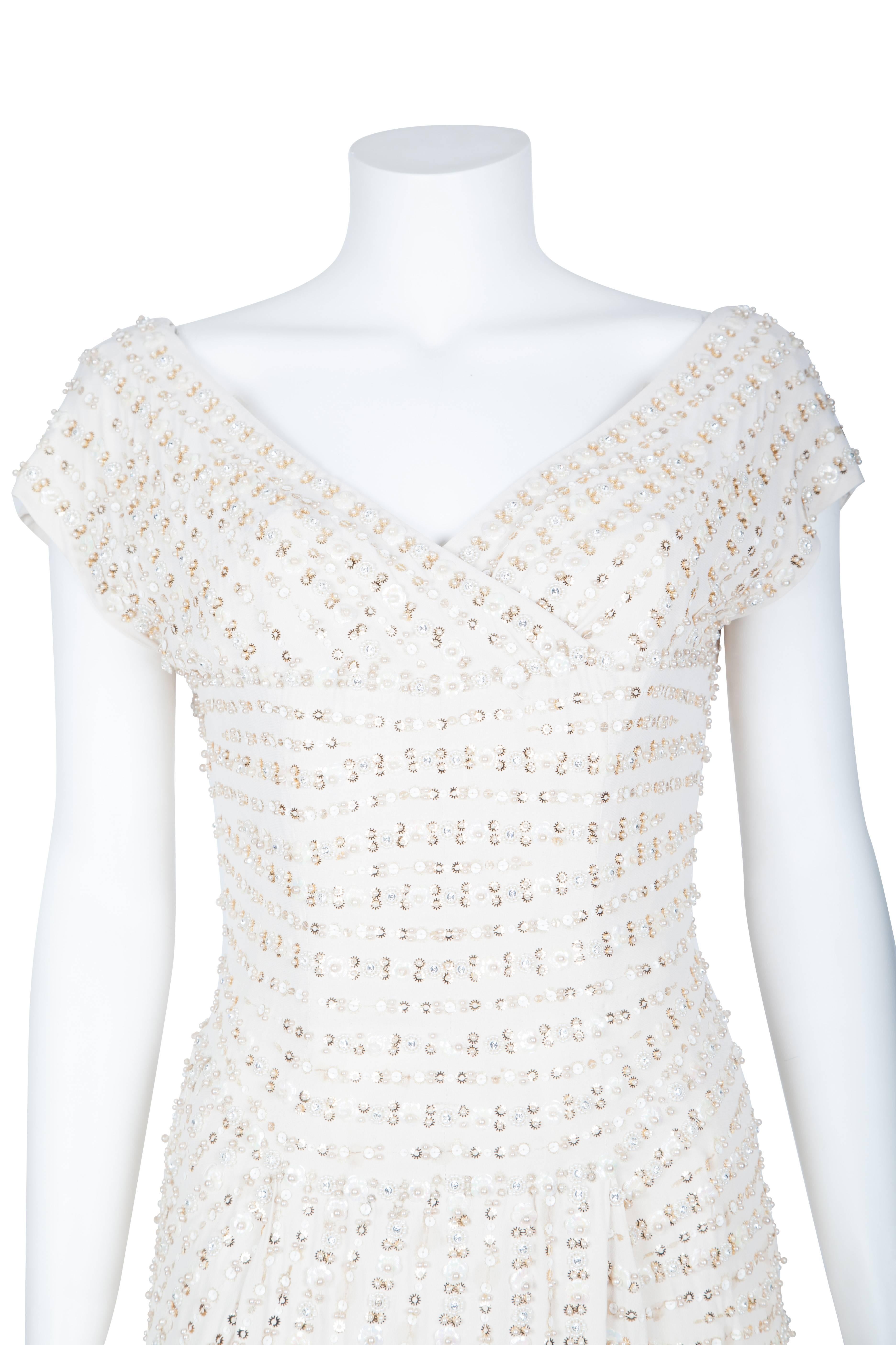 1950s Norman Hartnell Stunning Ivory Beaded Gown Approx Size UK 8 For Sale 2