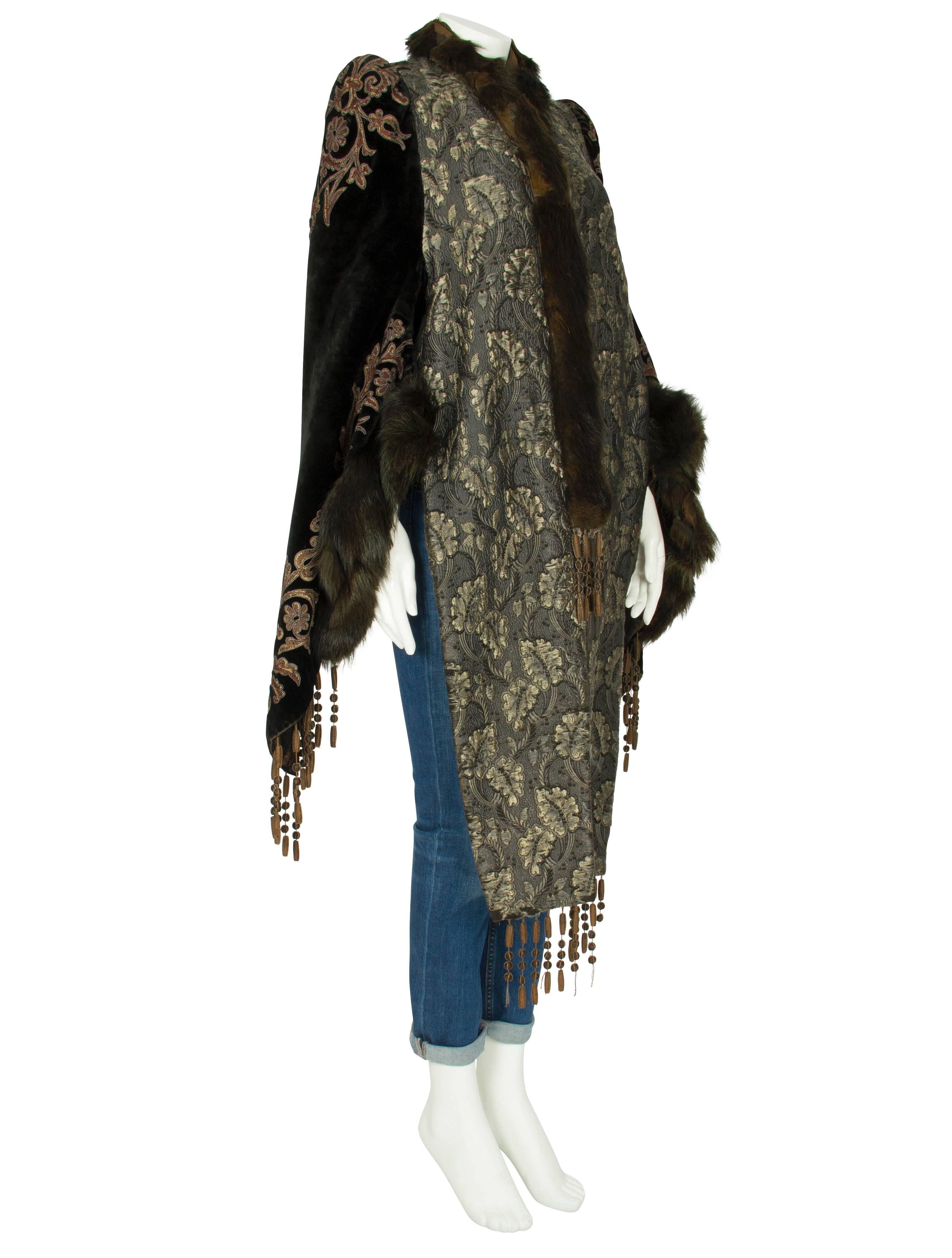 Black Luxurious 1900's Extravagant Velvet Jacket with Fur Trim For Sale