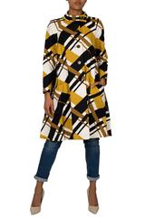 1960's Mustard Yellow Black White Abstract Plaid Swing Coat