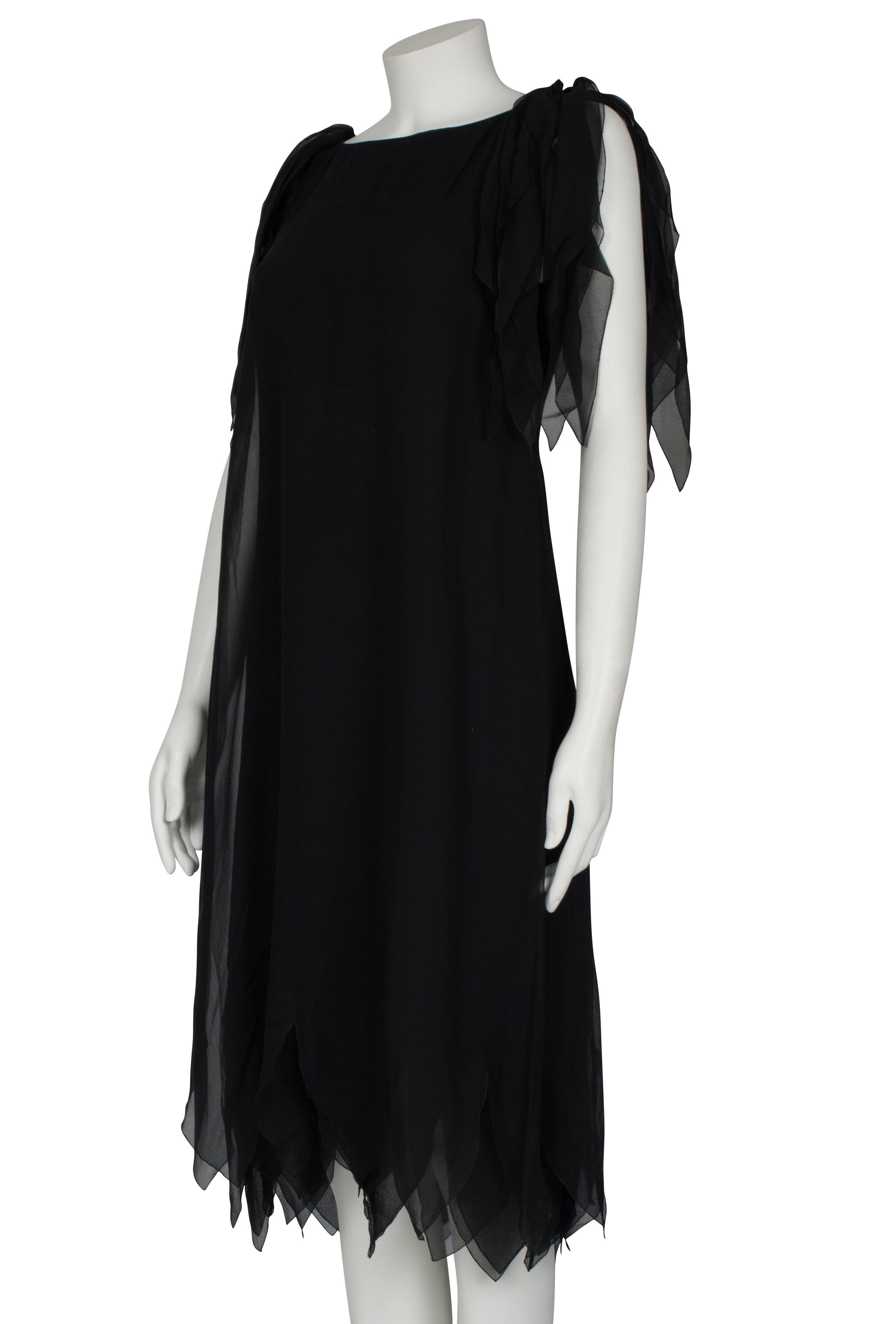 Christian Dior Couture Black Chiffon Shift Dress Spring/Summer 1980 For Sale 3