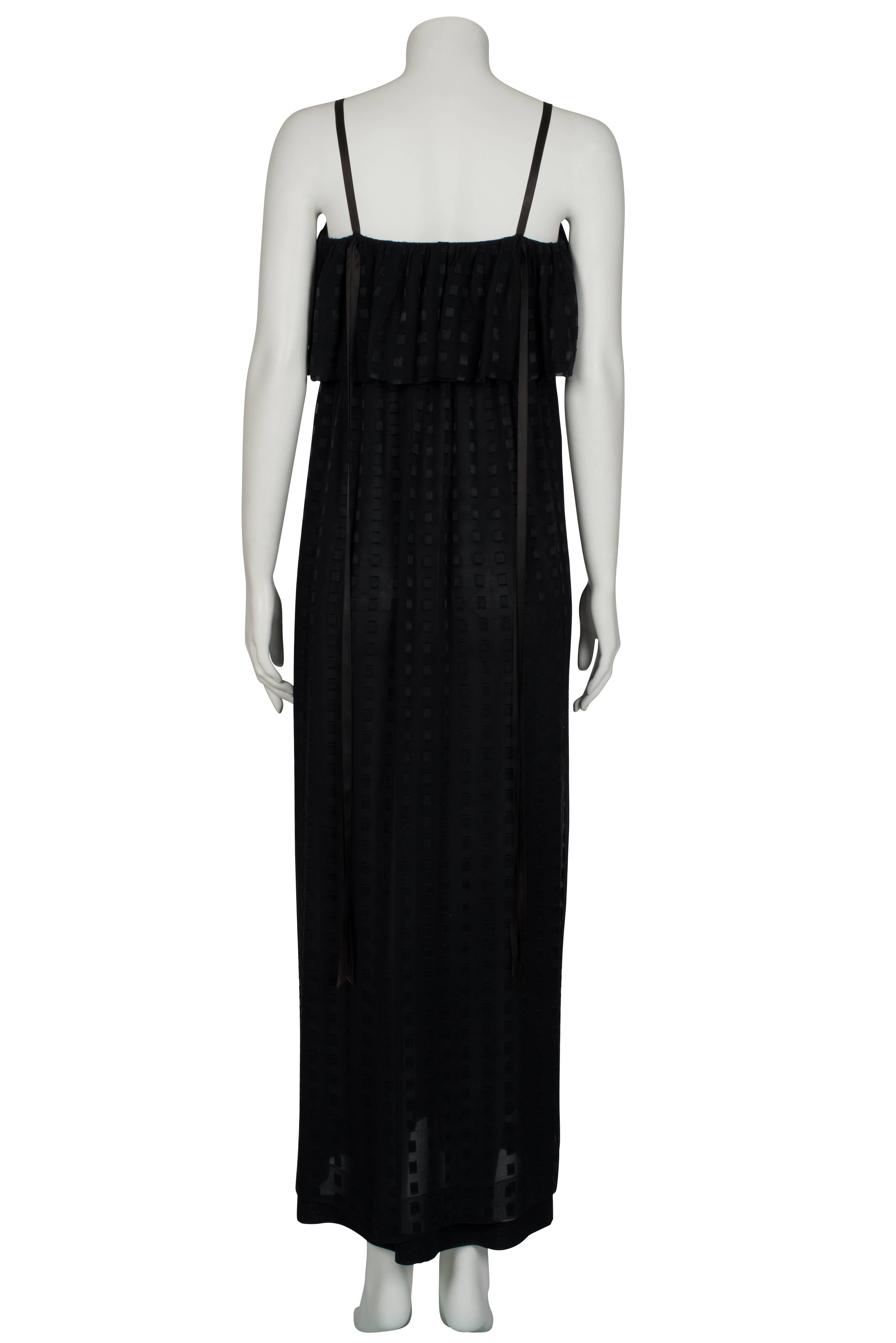 Women's Christian Dior Black Embossed Square Chiffon Gown ca 1980 For Sale