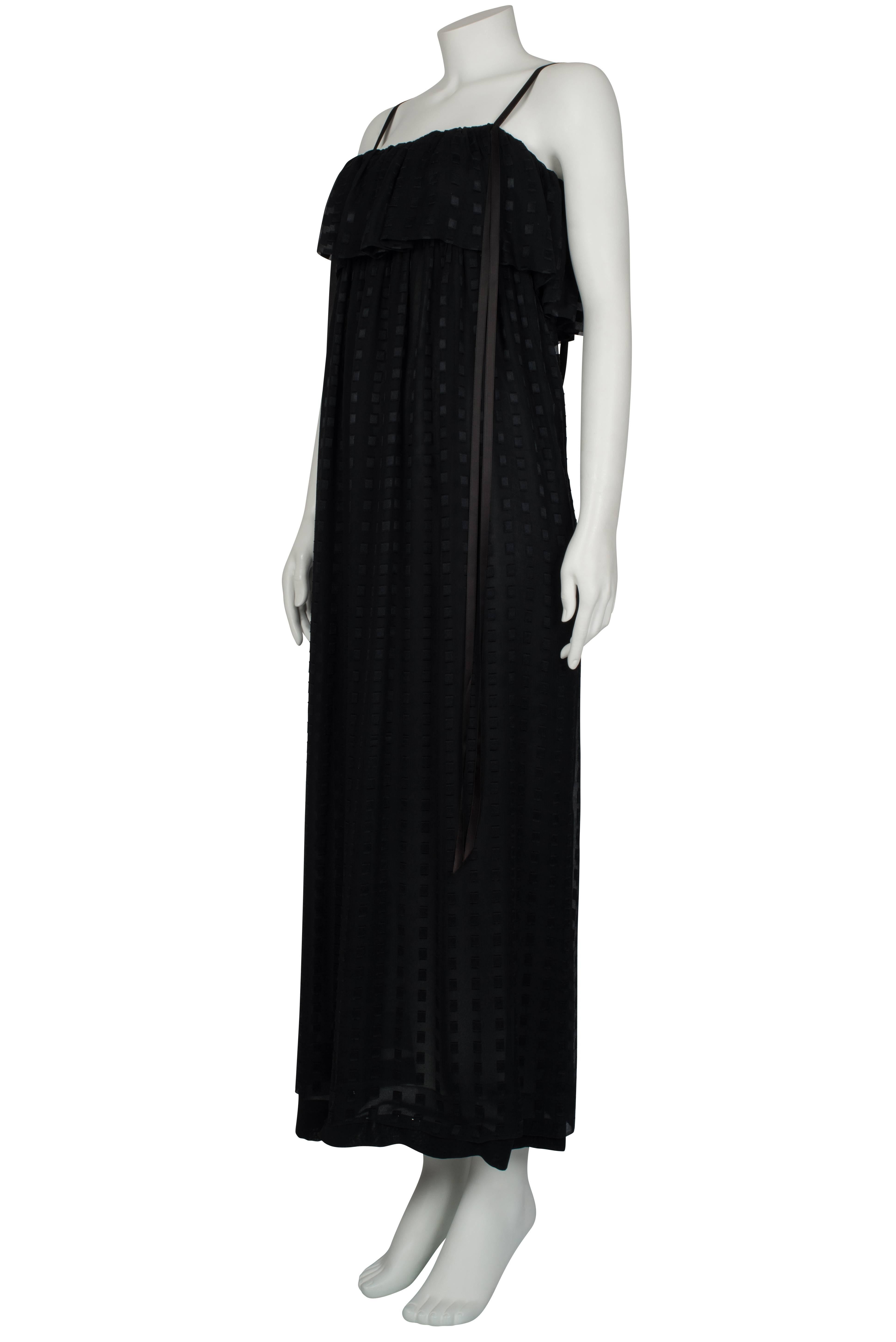 Christian Dior Black Embossed Square Chiffon Gown ca 1980 For Sale 1