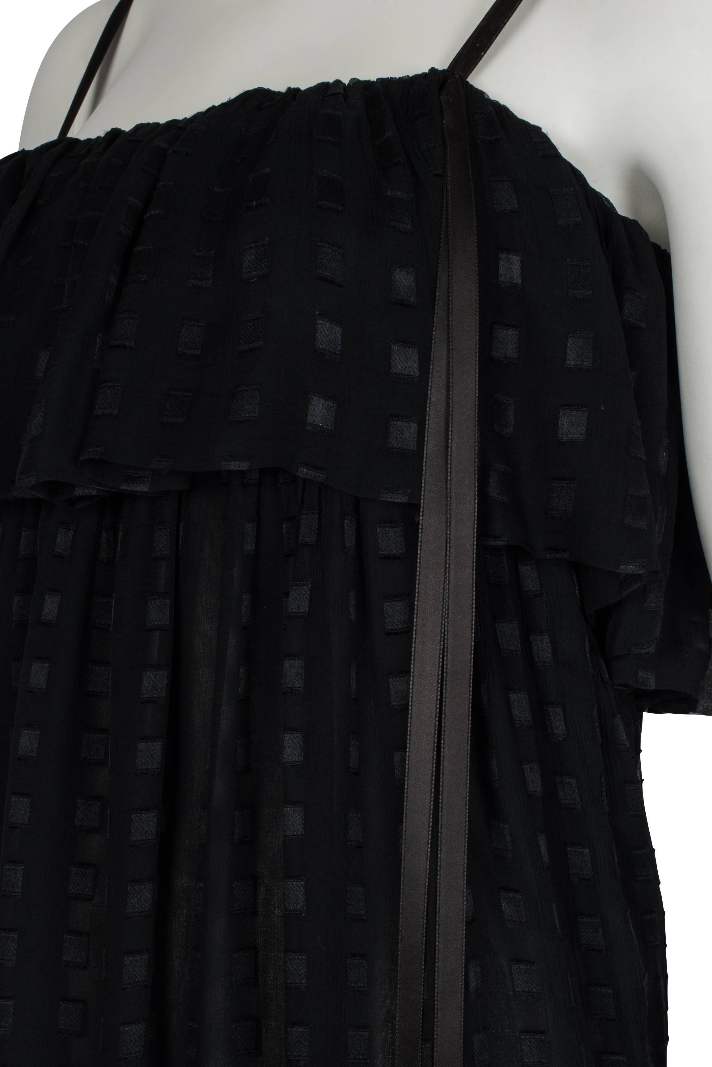 Christian Dior Black Embossed Square Chiffon Gown ca 1980 For Sale 2