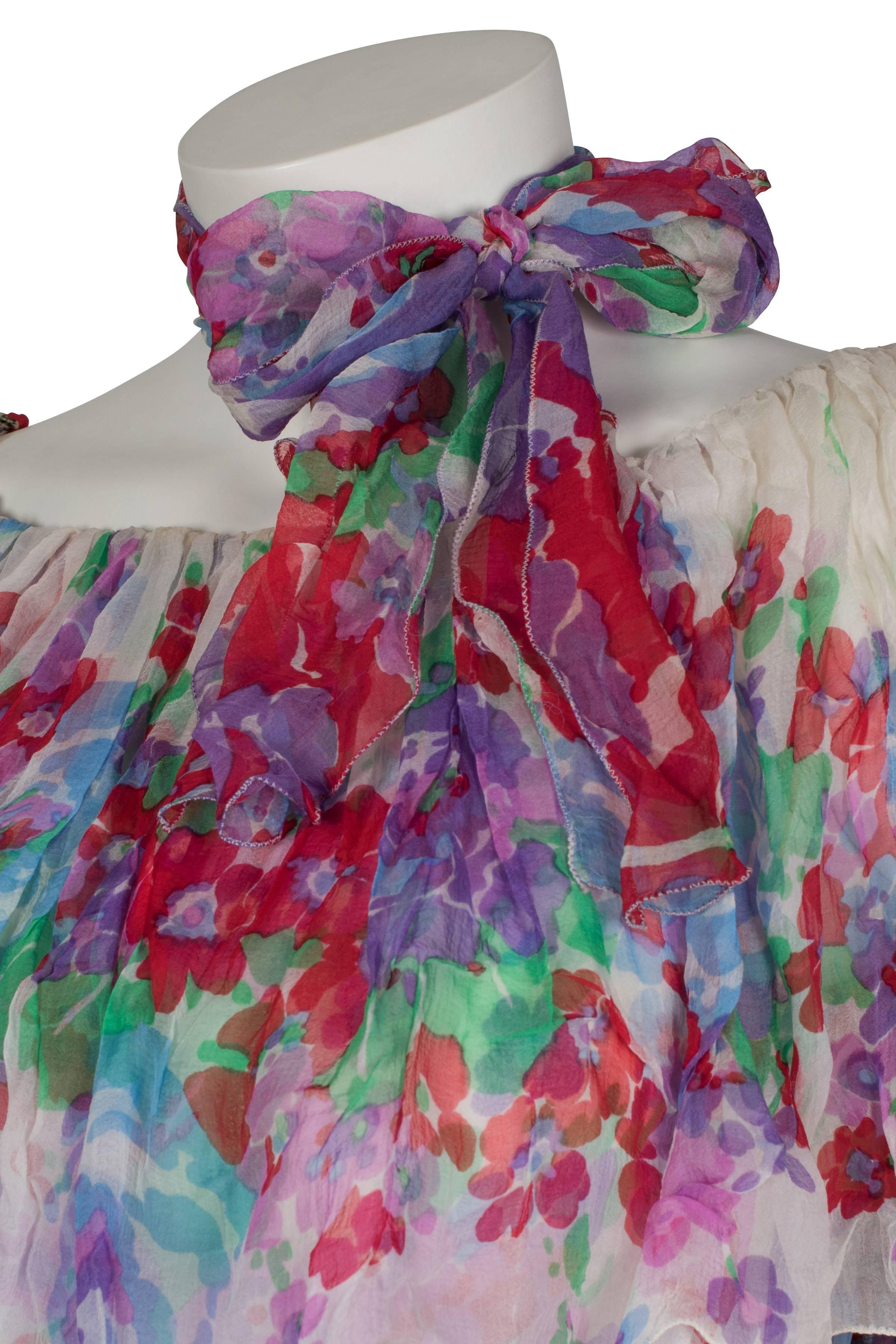 Harald lilac and red floral tiered dress ca 1970 For Sale 3