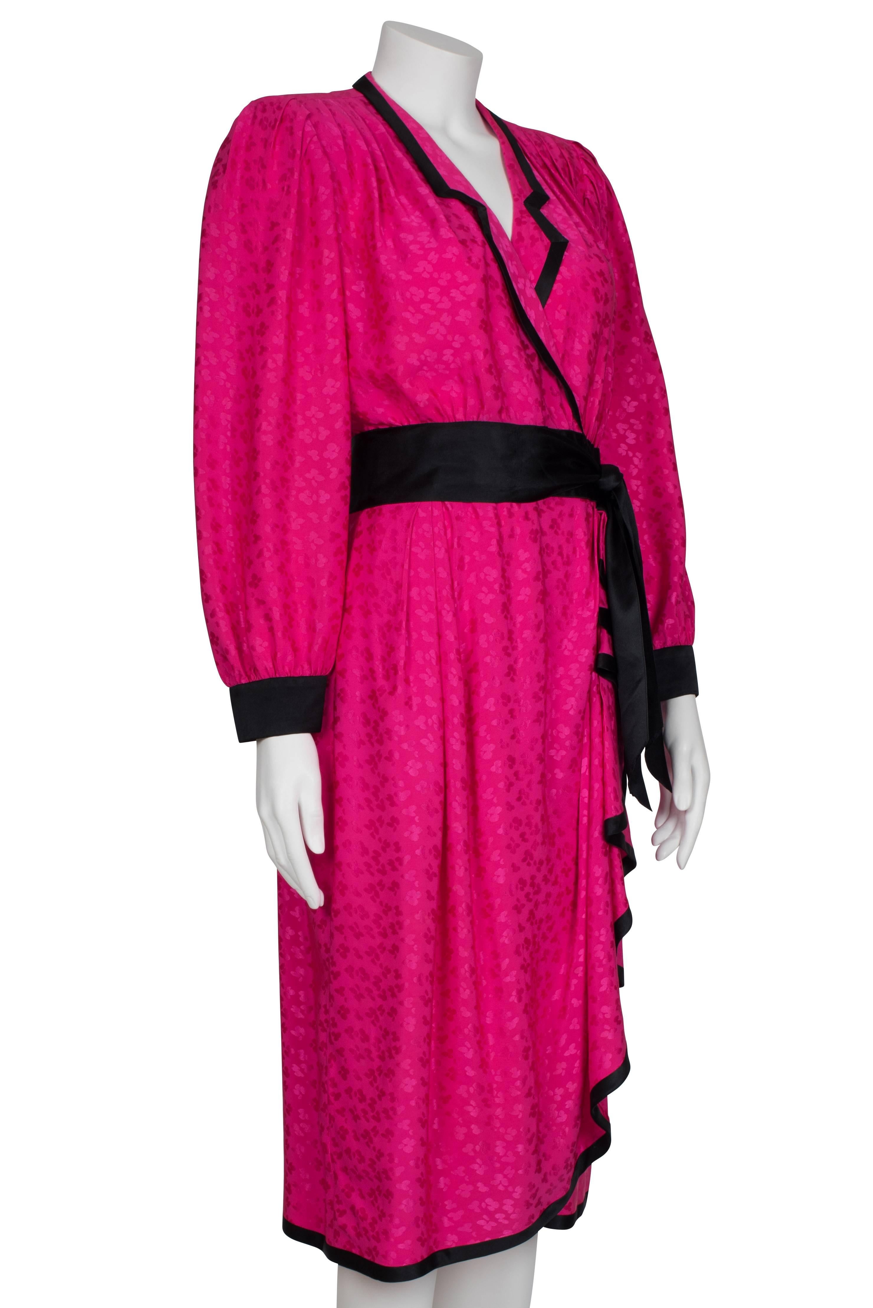 Women's Emanuel Ungaro Hot Pink Silk Wrap Dress ca 1980 For Sale