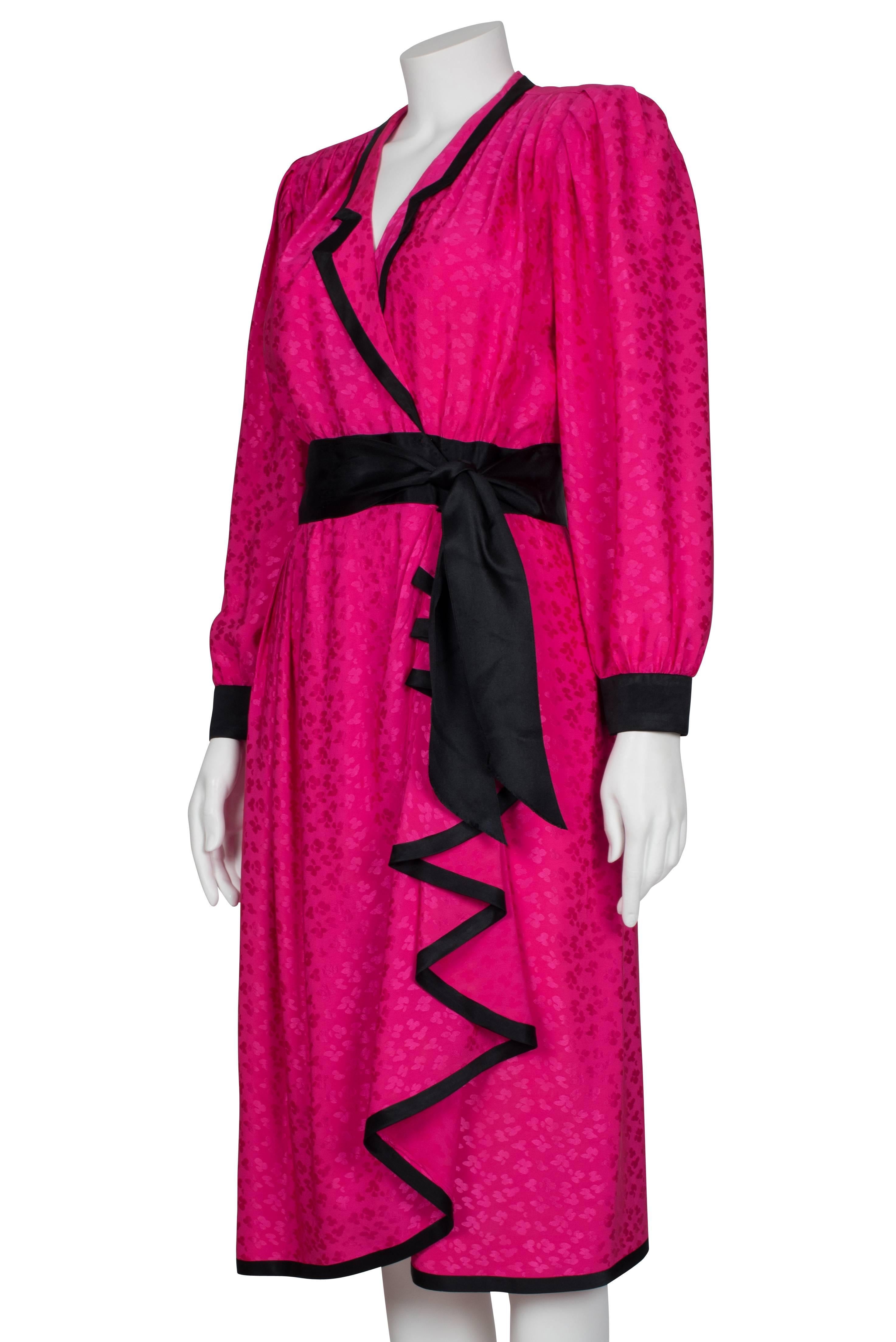 Emanuel Ungaro Hot Pink Silk Wrap Dress ca 1980 For Sale 2