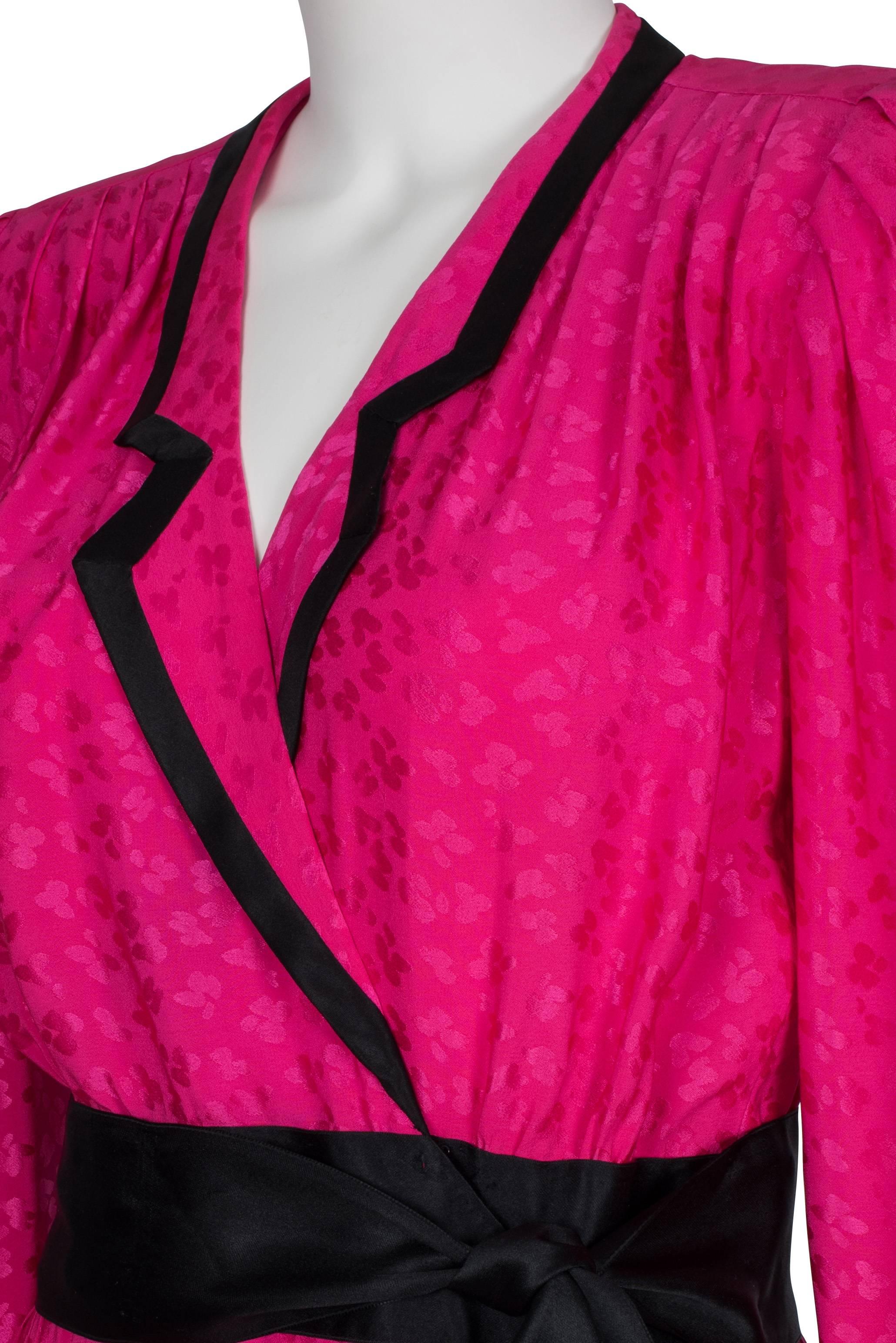 Emanuel Ungaro Hot Pink Silk Wrap Dress ca 1980 For Sale 3