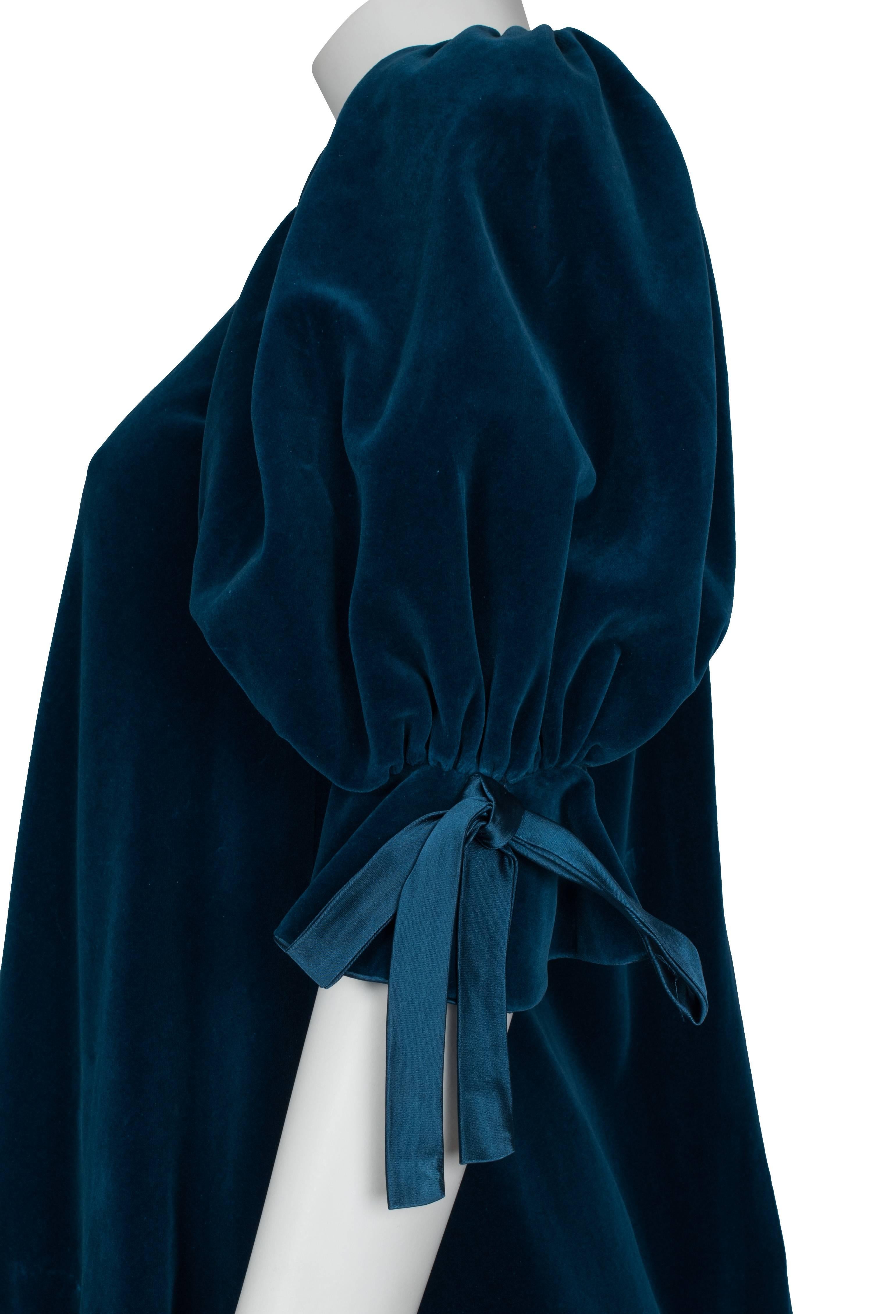 Gina Fratini blue velvet puff sleeve dress ca 1970 1