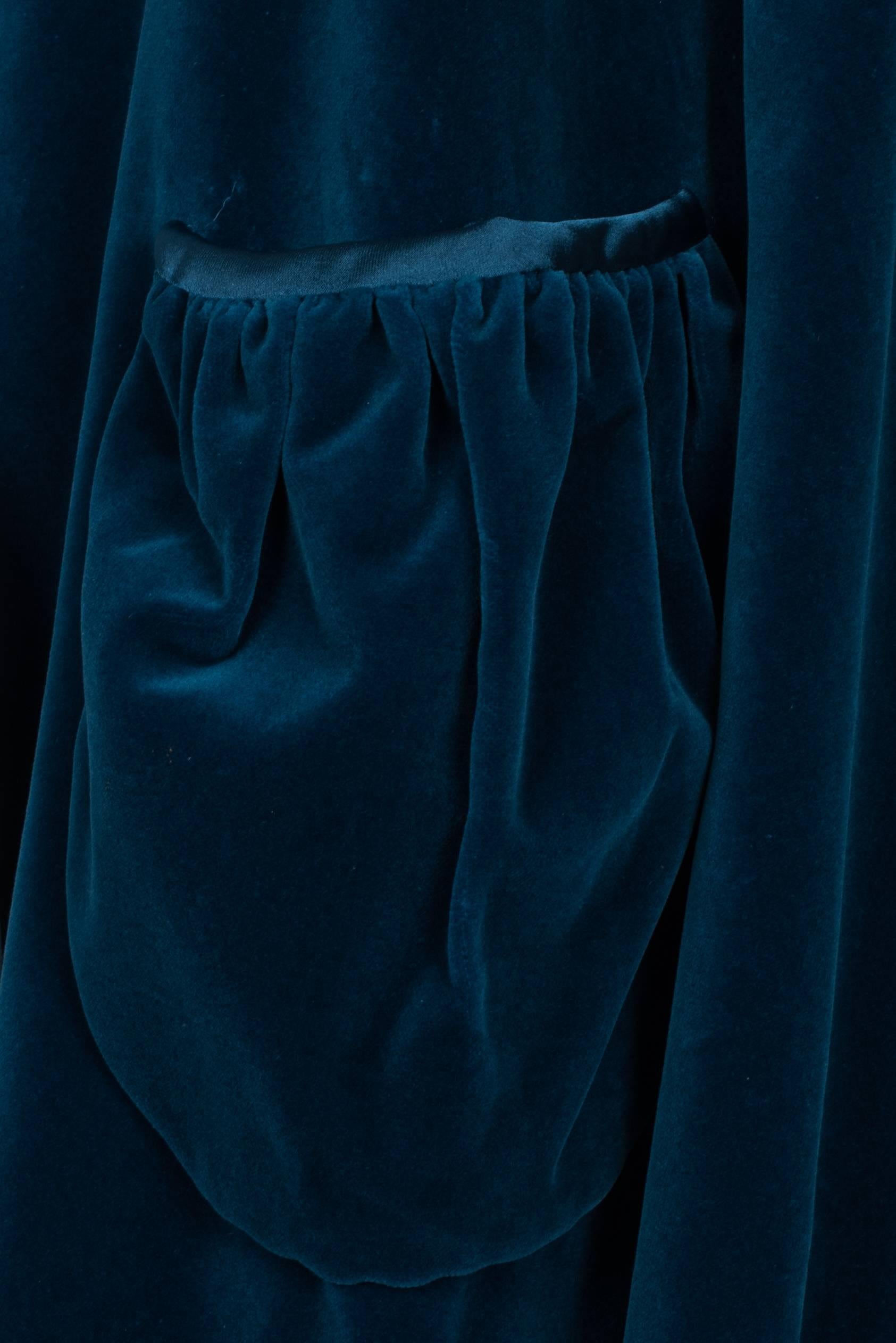 Gina Fratini blue velvet puff sleeve dress ca 1970 2