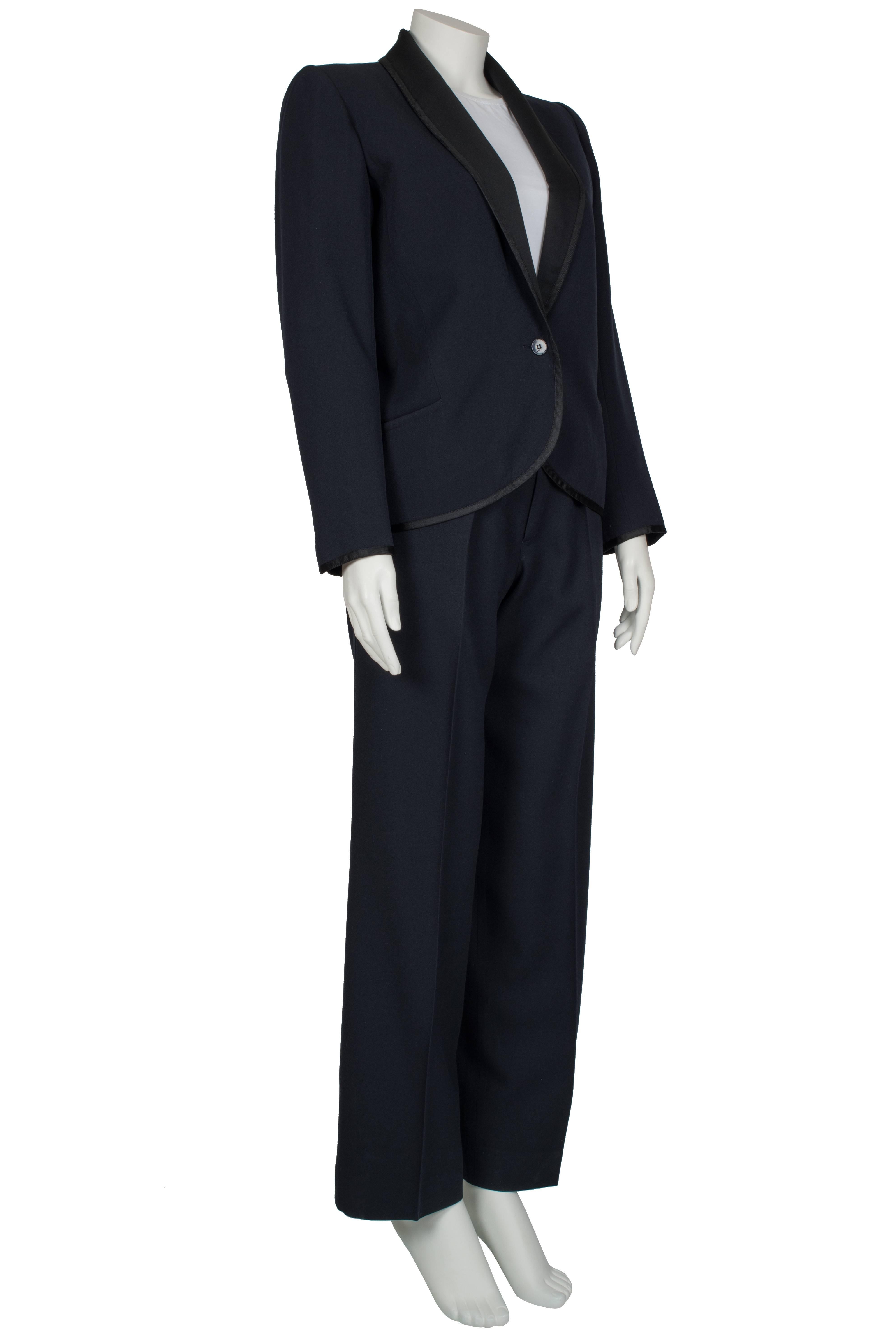 Black Yves Saint Laurent Rive Gauche Navy Le Smoking Suit ca 1979 For Sale