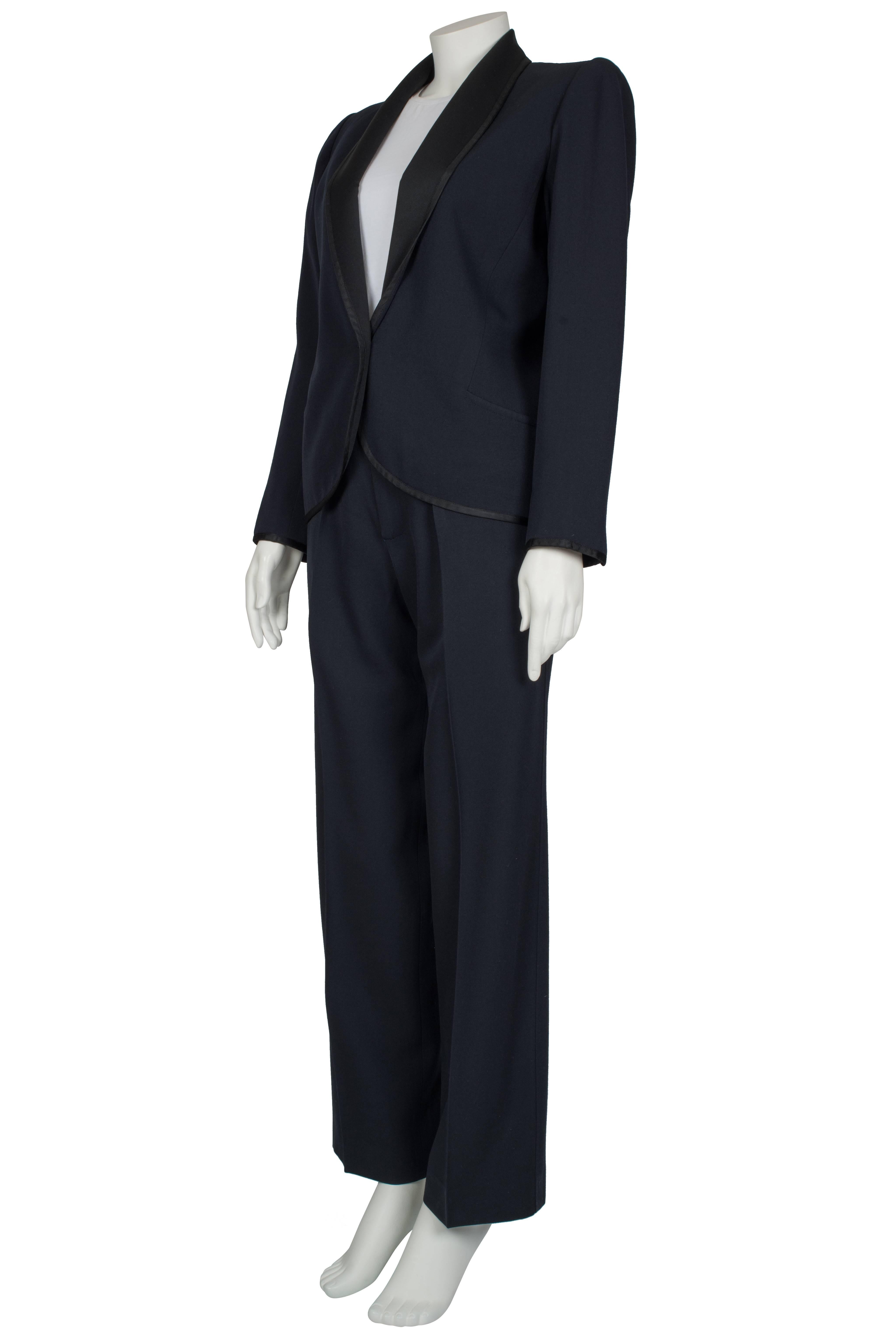 Women's Yves Saint Laurent Rive Gauche Navy Le Smoking Suit ca 1979 For Sale