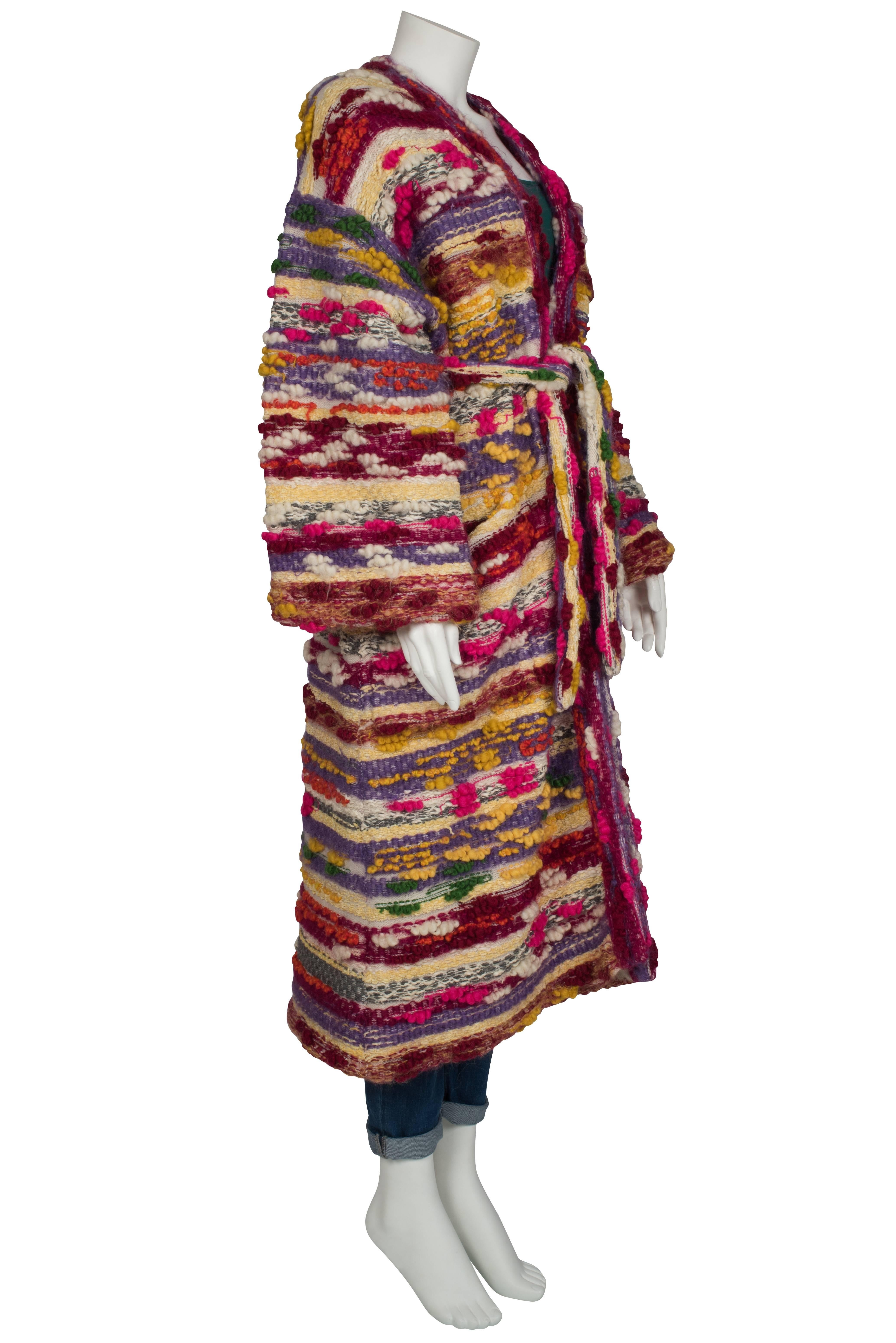 Women's Lucienne's Multicoloured Wool Bobble Knit Coat ca 1970 For Sale