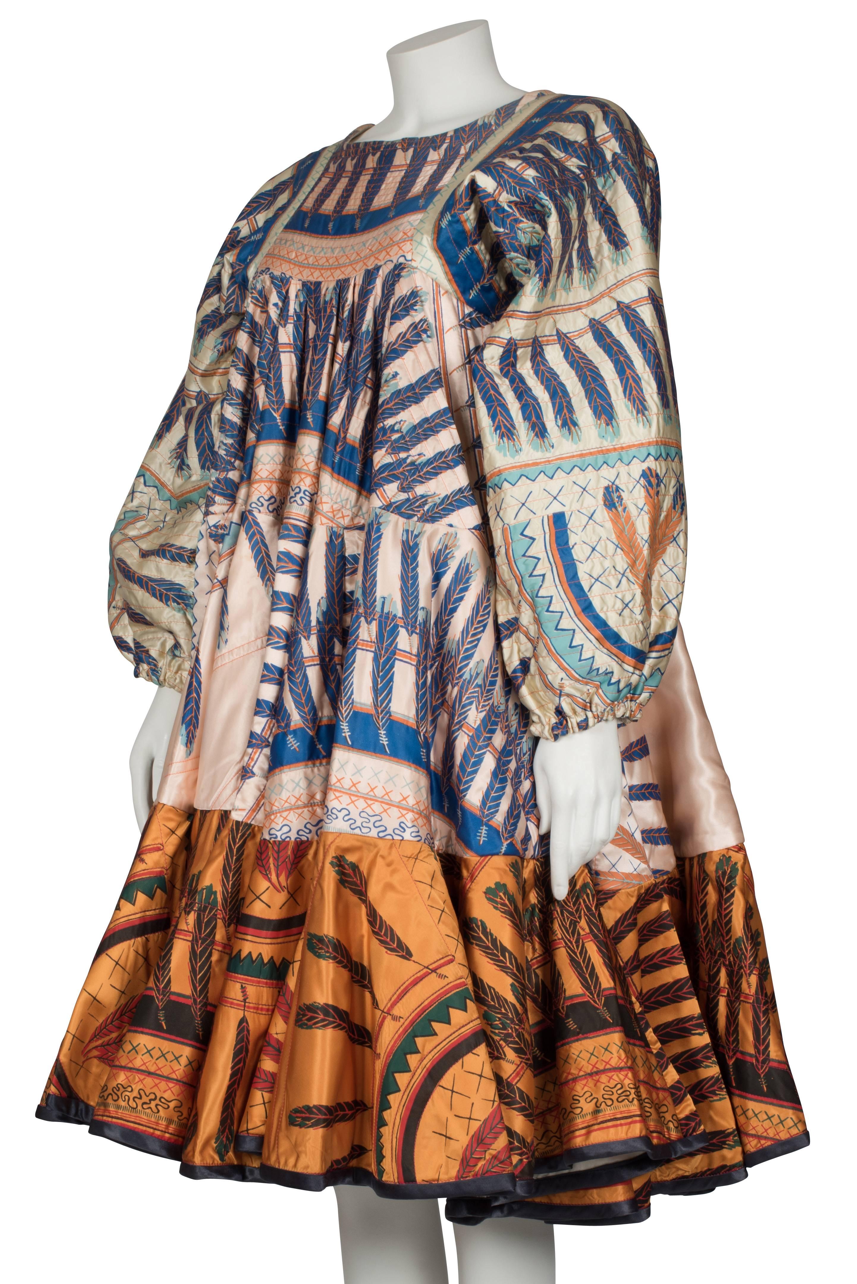 Brown 1970 Zandra Rhodes Quilted 'Indian Feathers' Dress For Sale
