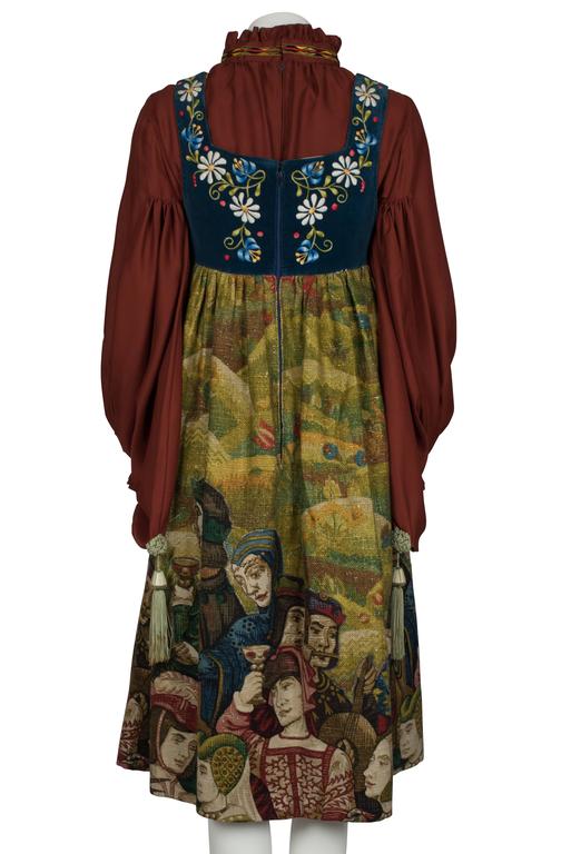 Women's 1970 Bill Gibb Baccarat Renaissance Pinafore Dress With Terracotta Shirt For Sale