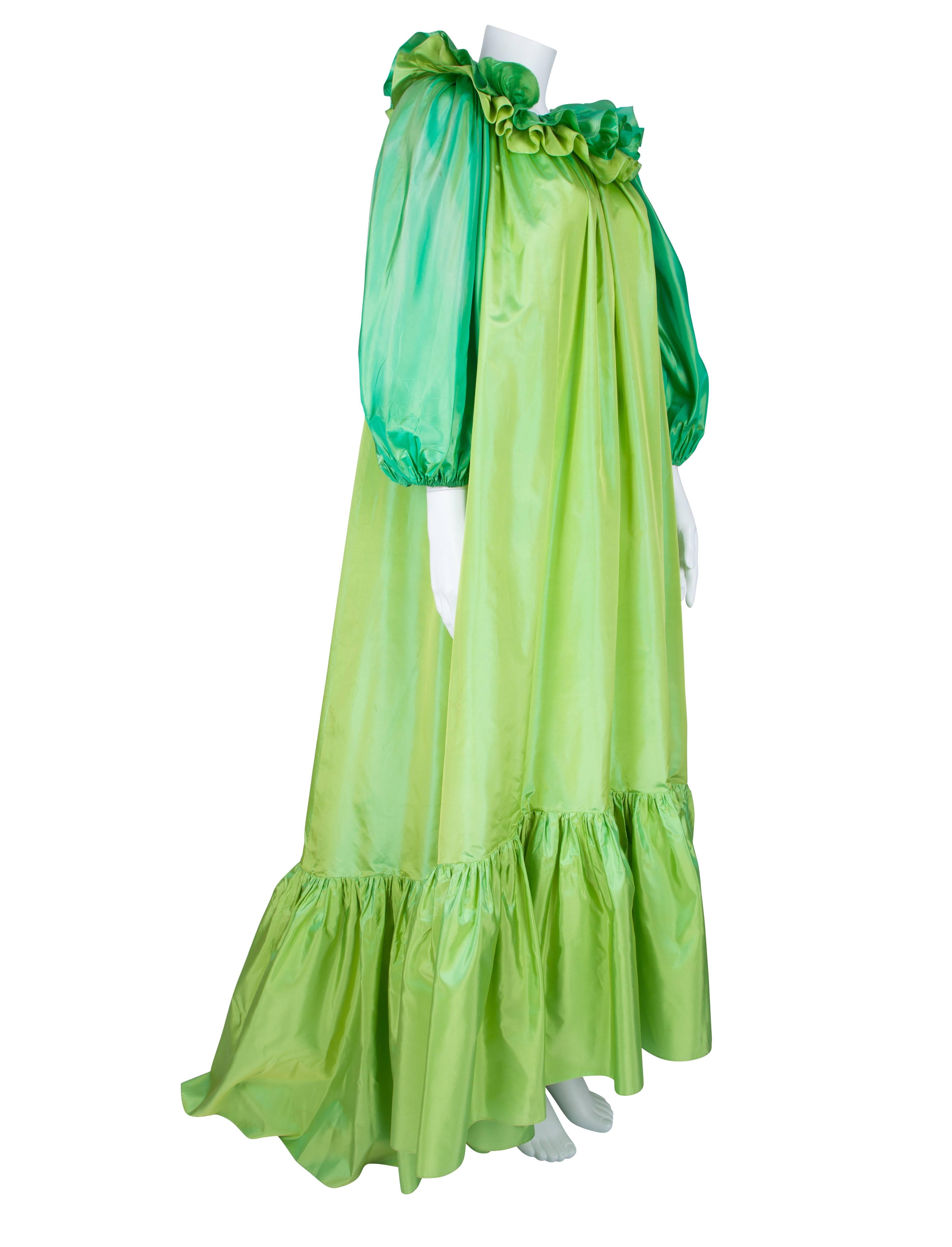 Women's 1970's Yves Saint Laurent Couture Green Gown For Sale