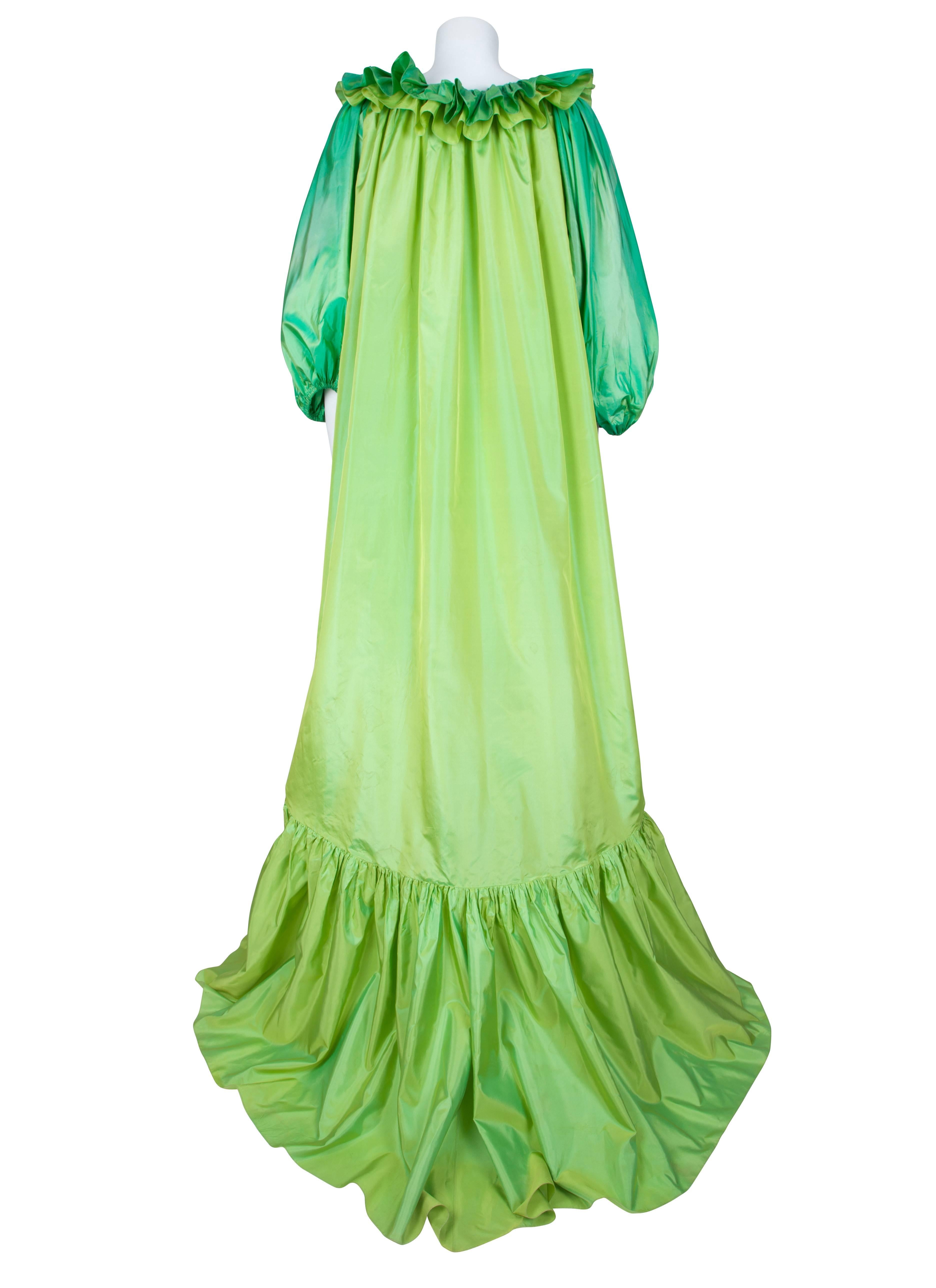 1970's Yves Saint Laurent Couture Green Gown For Sale 1