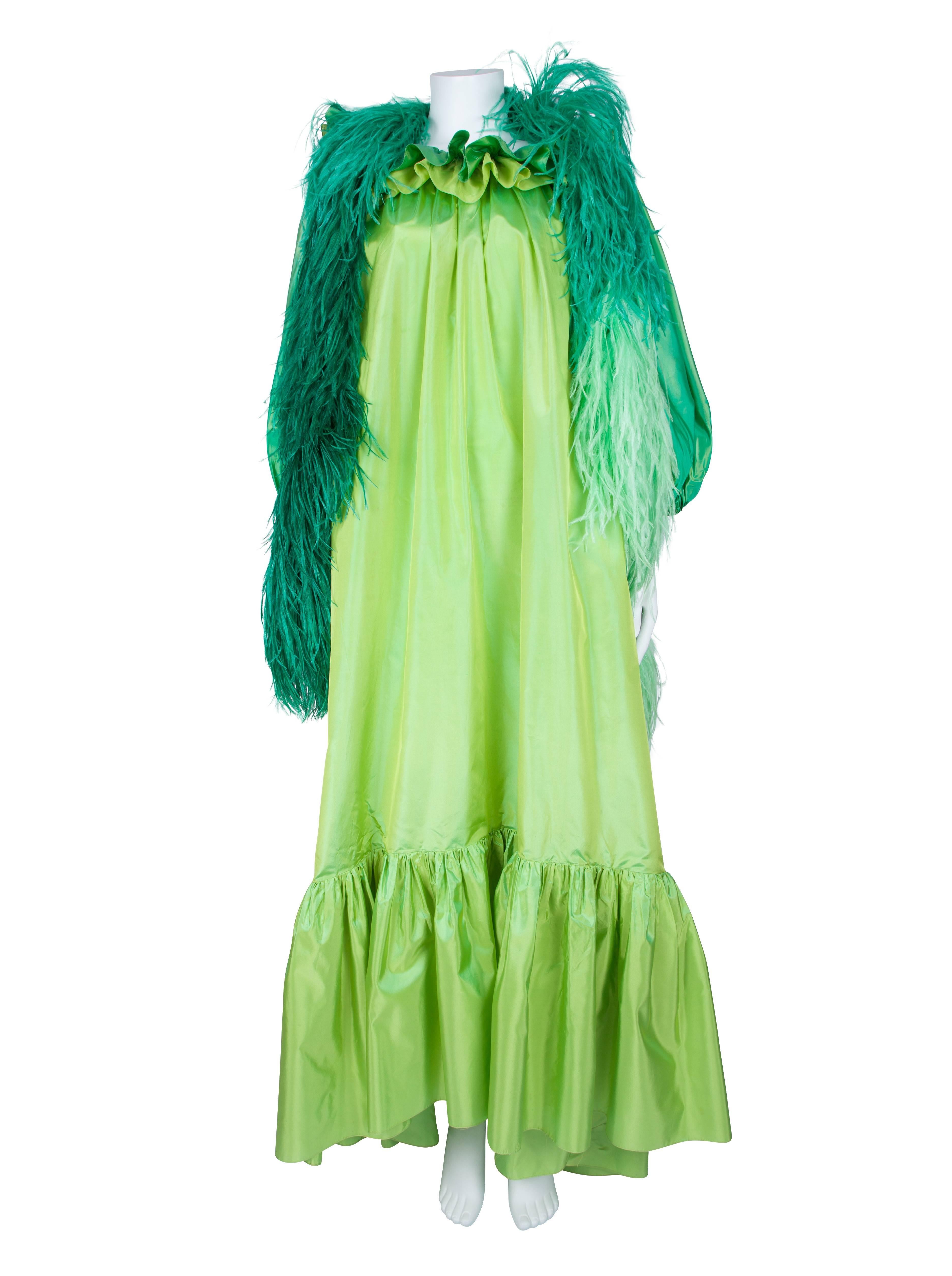 1970's Yves Saint Laurent Couture Green Gown For Sale 3